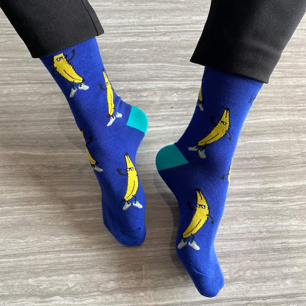 Fun Novelty Men's Crew Socks - Colorful Cotton Casual Dress Socks for Work, Office & Everyday Wear
