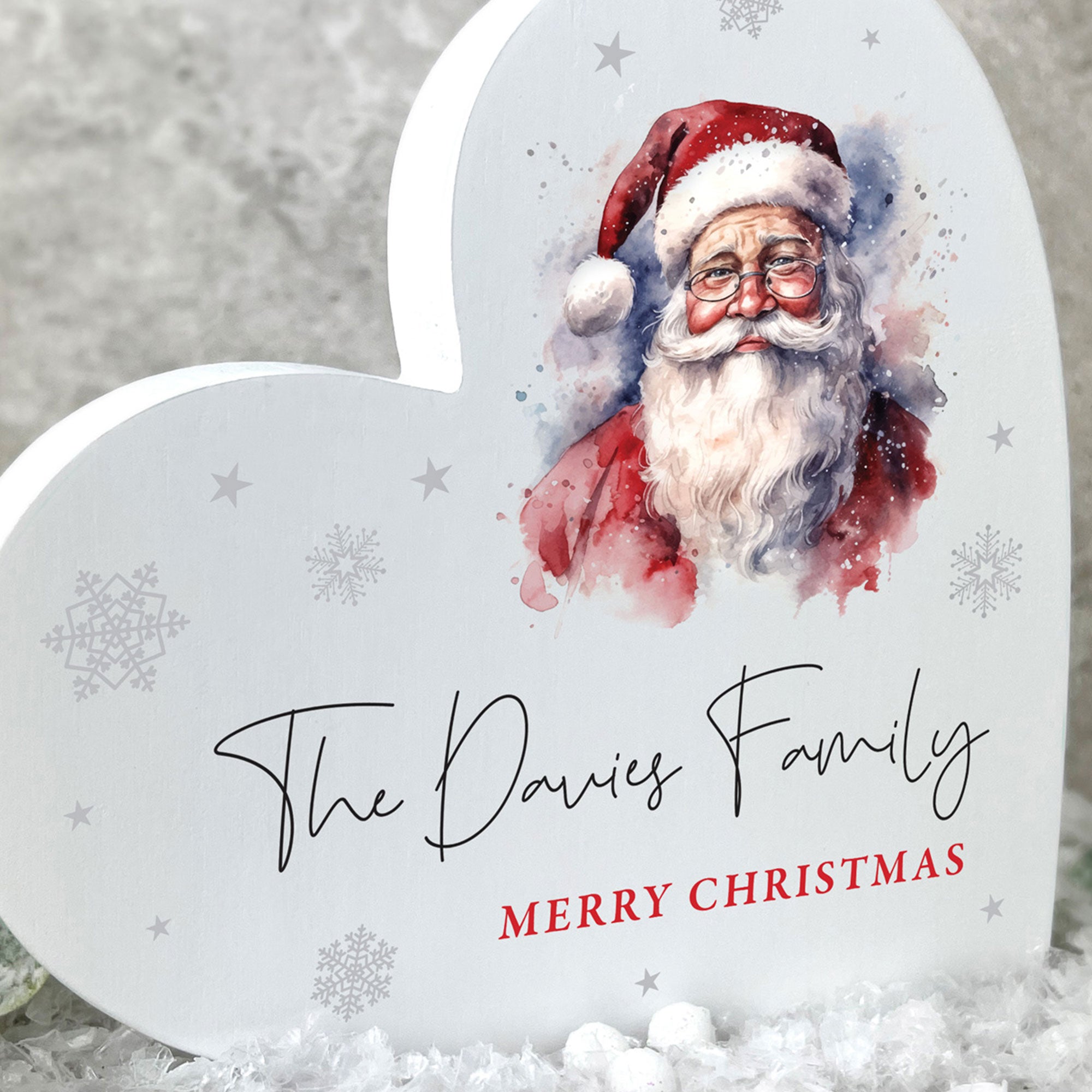 Personalized Custom Message Traditional Santa White Wooden Freestanding Heart - Perfect for Christmas Decor, Home Ornament & Holiday Gift Giving