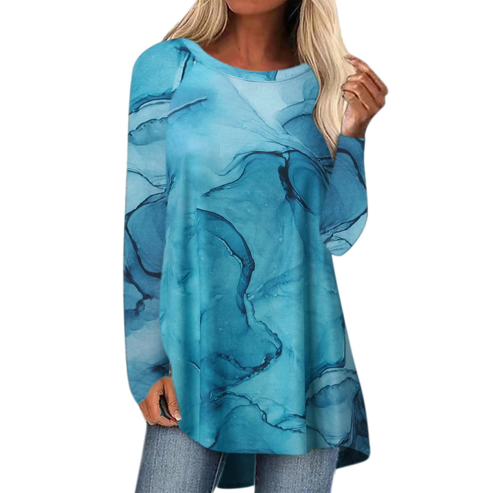 Trendy Women's Long Sleeve Graphic T-Shirts - Casual Crewneck Loose Fit Printed Cotton Blouses for Yoga, Summer & Everyday Wear | Comfortable Fashion Tees for Workouts, Lounge & Street Style