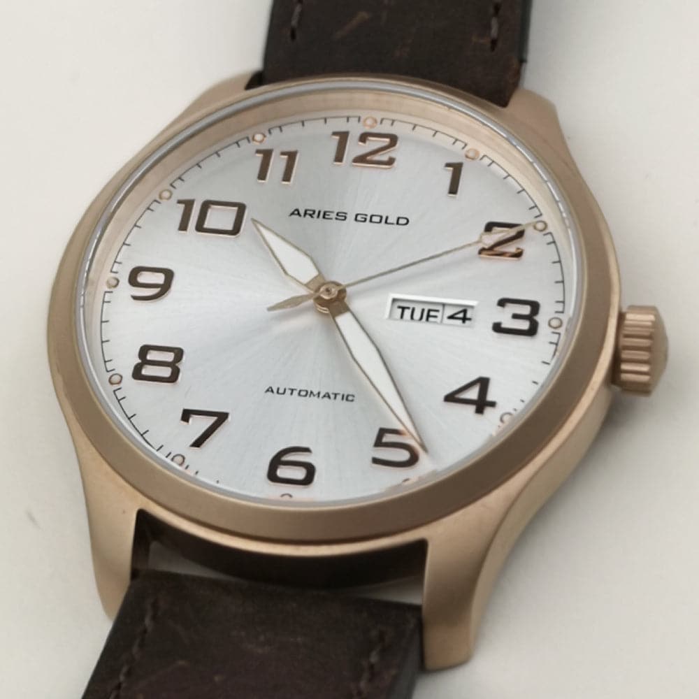 ARIES GOLD Automatic Men's Watch - Rose Gold Stainless Steel Case, Brown Leather Strap (Model G 9017 RG SRG) | Elegant Dress Watch for Business & Formal Occasions
