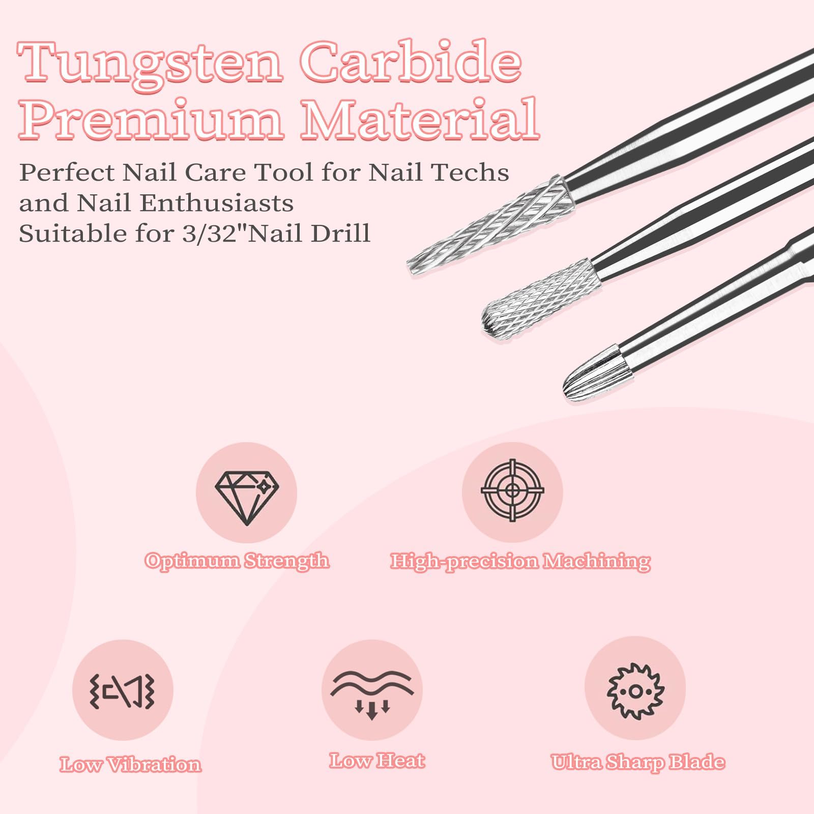 BQAN 6Pcs Nail Drill Bits for Cuticle Cleaning - 3/32'' Carbide Safety Drill Bits for Dead Skin Removal & Nail Prep - Professional Nail Supplies for Nail Technicians - Perfect for Salon, Home Manicure & Pedicure Care
