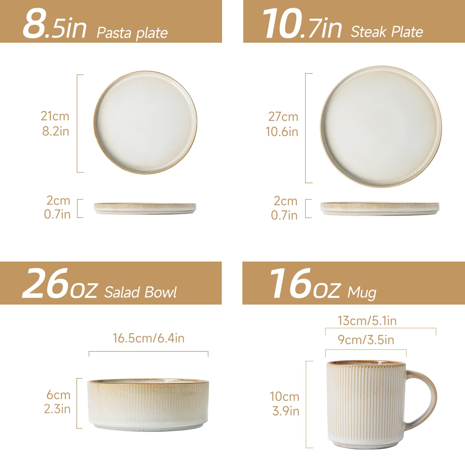 Premium 16-Piece MONITO Ceramic Dinnerware Set - Stoneware Plates & Bowls, Chip & Crack Resistant | Microwave & Dishwasher Safe | Elegant Bonbon Beige Color | Perfect for Family Dinners, Dinner Parties & Housewarming Gifts