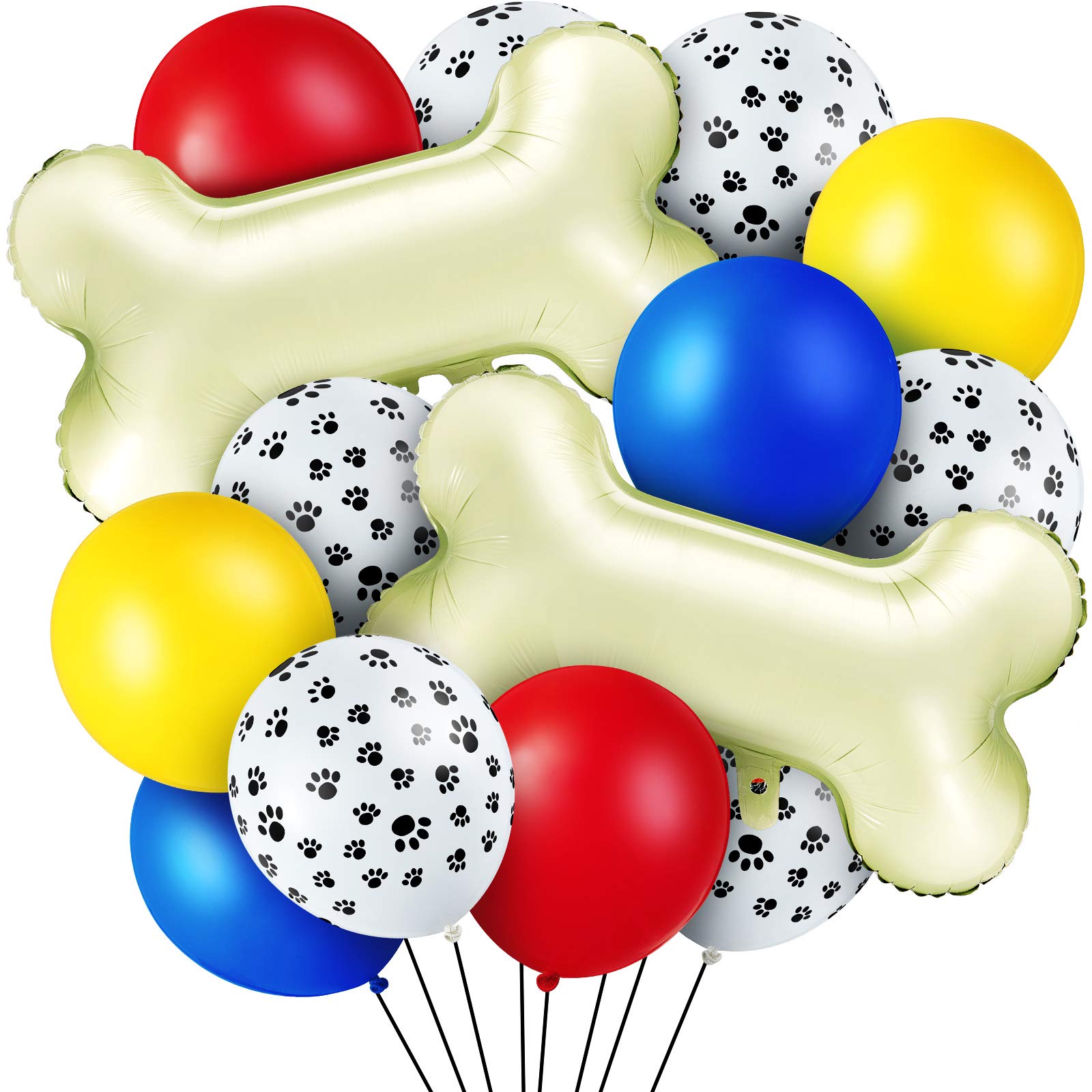 44 Pcs Dog Paw Balloons Decoration Kit - 40 Colorful Latex Balloons & 4 Bone Foil Balloons for Dog Birthday Party, Pet Celebration, Puppy Shower Decorations