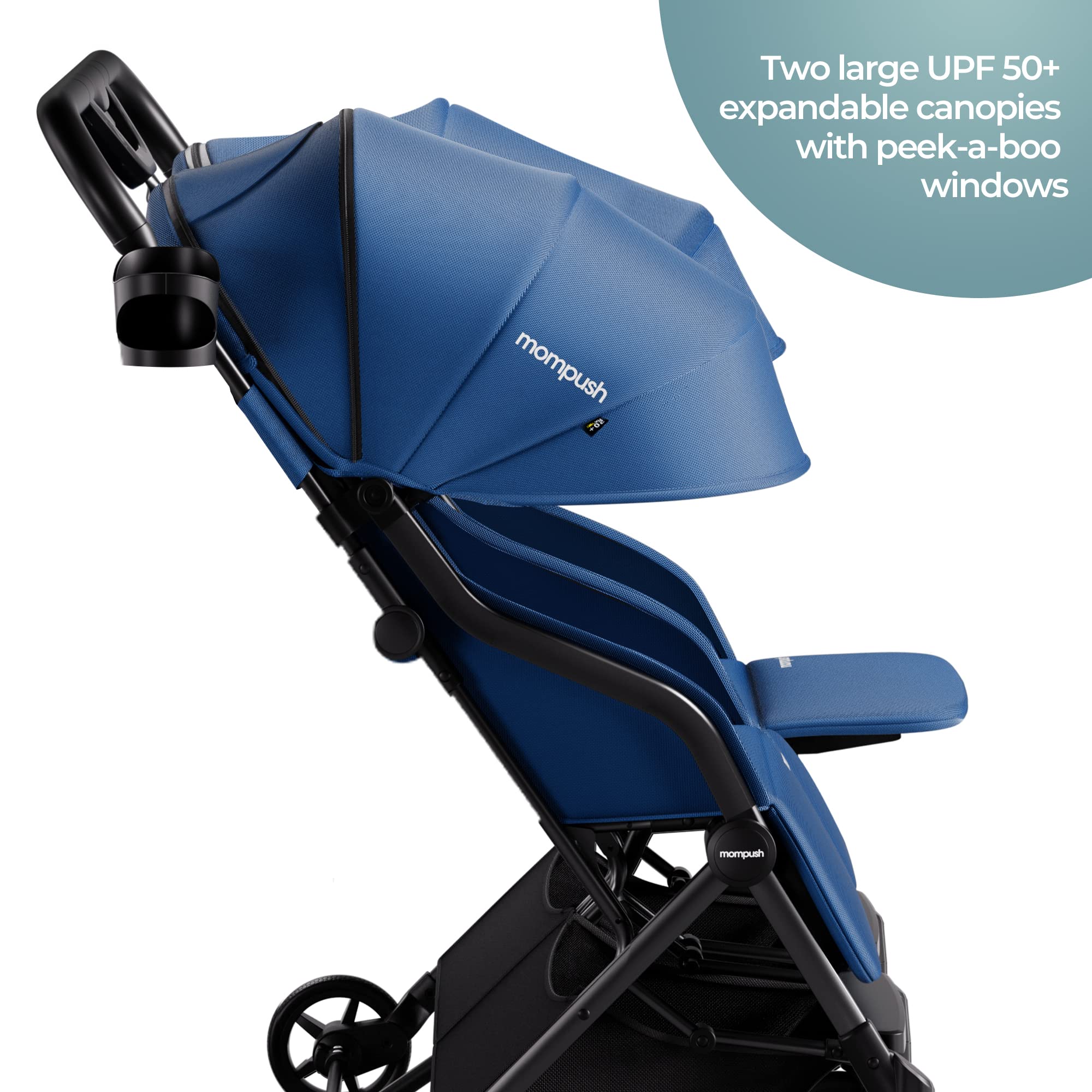 Mompush Lithe Double Ultralight Stroller - Lightweight Side by Side Baby Stroller with 2 Large Reclining Seats & Easy Fold | Perfect for Twins, Siblings & Traveling Families