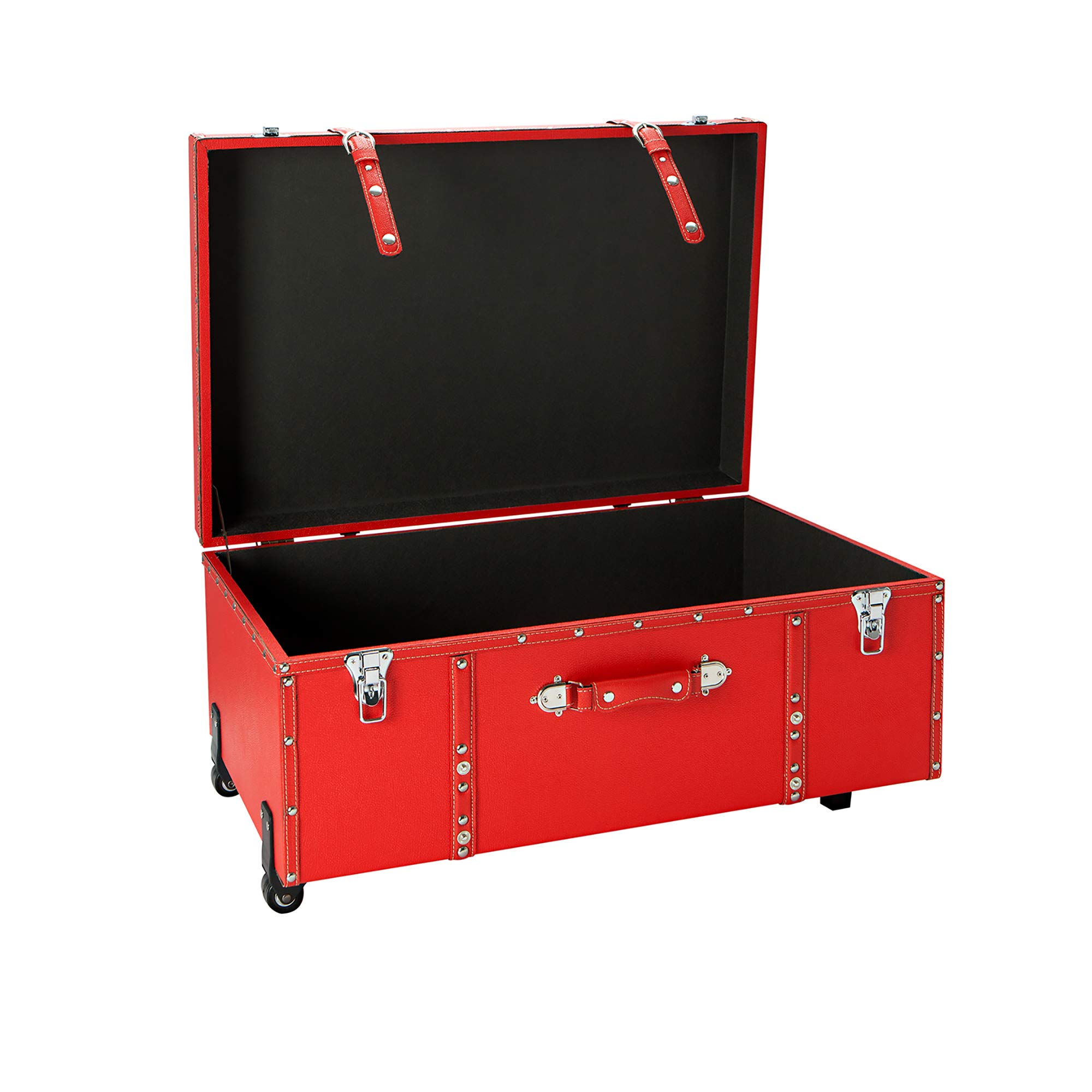 DormCo Textured Wheeled Storage Trunk - Red | Large Collapsible Travel Trunk for College Dorm, Moving & Storage | Perfect for Clothes, Blankets & Seasonal Items