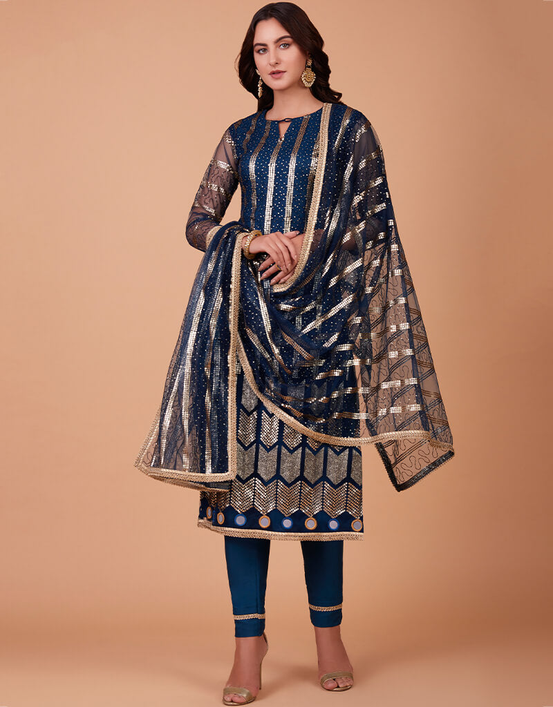 Elegant Blue Butterfly Print Pant Suit for Women - Formal Office Wear & Special Occasions