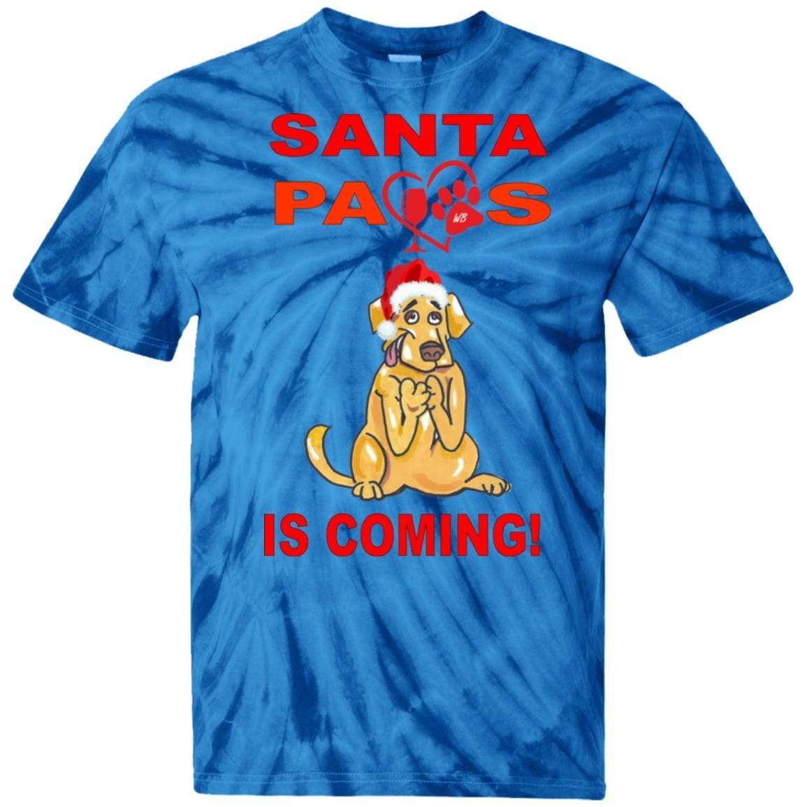 Santa Paws Is Coming Tie Dye T-Shirt - 100% Cotton Funny Christmas Dog Lover Tee - Perfect for Holiday Parties & Pet Owner Gifts