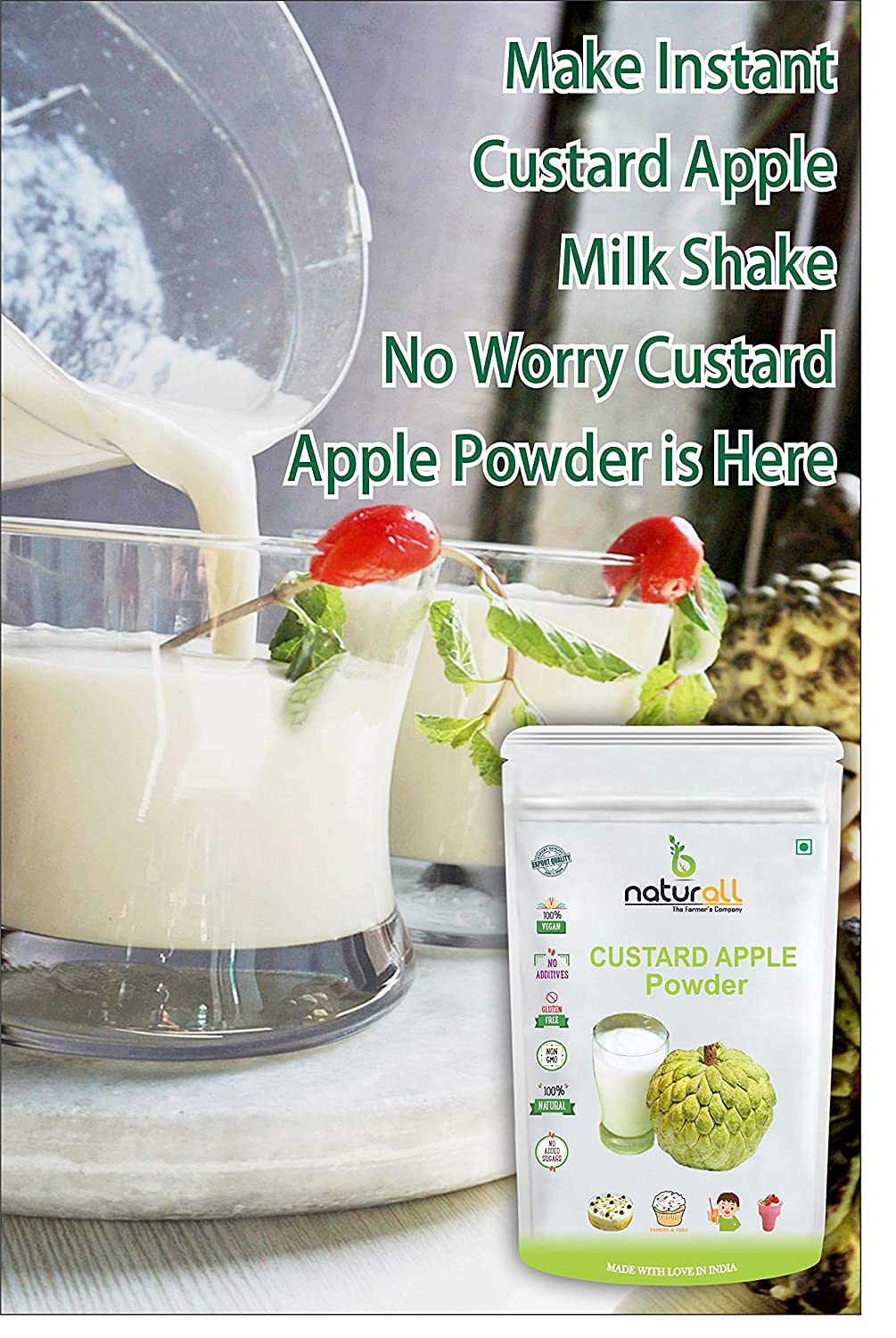 Organic Fruit Powder Combo Pack - 3 Flavors: Chikoo, Mango & Custard Apple | 100% Natural, No Added Sugar, No Preservatives | 200g Each (Total 600g) by B Naturall | Perfect for Smoothies, Baking & Healthy Snacks