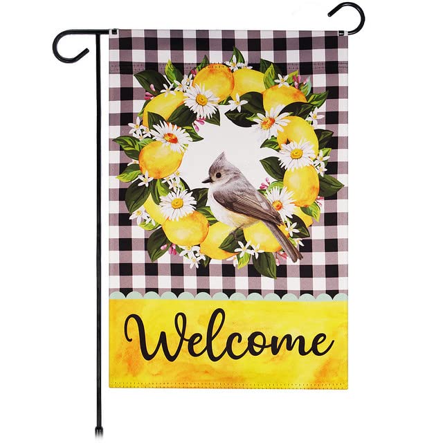 G128 Welcome Bird with Fruit Wreath Garden Flag 12x18 Inch - Spring Summer Outdoor Decoration for Porch, Yard, and Front Door Decor