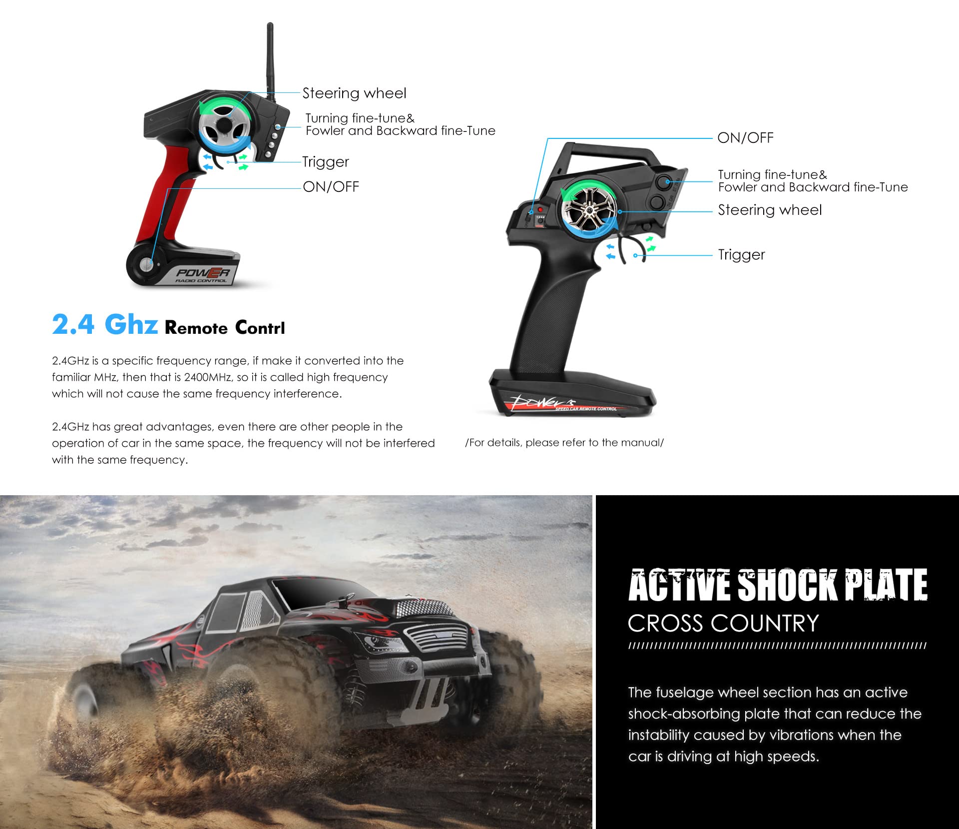 WLtoys A979 1:18 Scale High-Speed 4WD Remote Control RC Car - 2.4GHz Off-Road Waterproof Alloy Monster Truck for Boys & Adults - Perfect for Outdoor Racing, Backyard Adventures & Birthday Gifts (A979B 1B)
