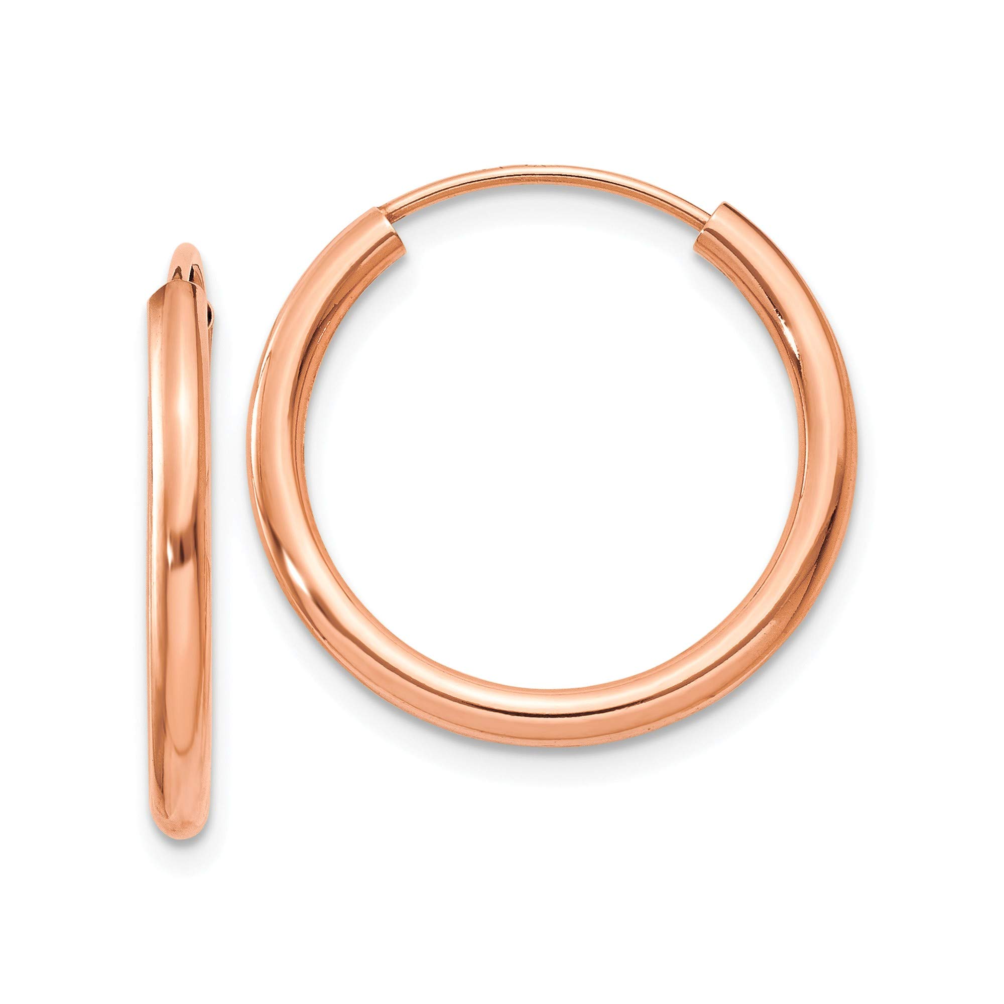 14K Rose Gold Polished Round 2mm Hoop Earrings for Women - Endless Circle Dainty Everyday Jewelry - Perfect for Work, Date Night & Special Occasions