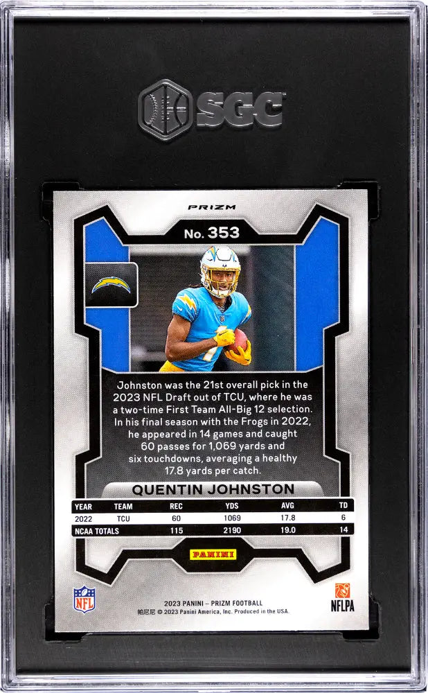 2023 Panini Prizm Football Quentin Johnston Rookie Card Silver Prizm SGC 9.5 #353 - Perfect for Collectors, Sports Memorabilia Enthusiasts & Investment
