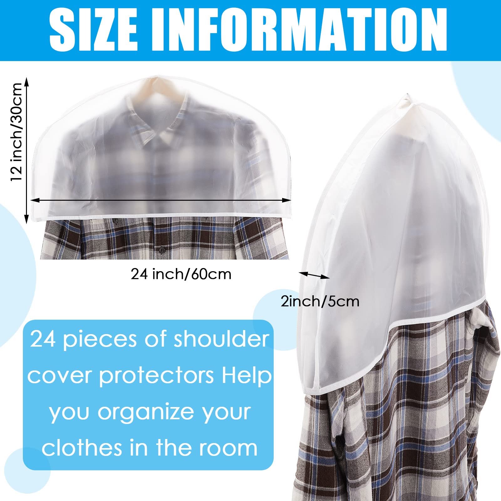24 Pack Shoulder Dust Covers for Hanging Clothes - 24