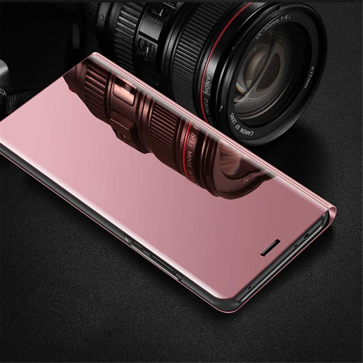 Luxury Mirror Design Clear View Smart Window Phone Case for Samsung Galaxy A52 - Wireless Charging Compatible Flip Cover with Makeup Mirror (Rose Gold) | Perfect for Makeup Touch-ups, Selfies & Everyday Protection