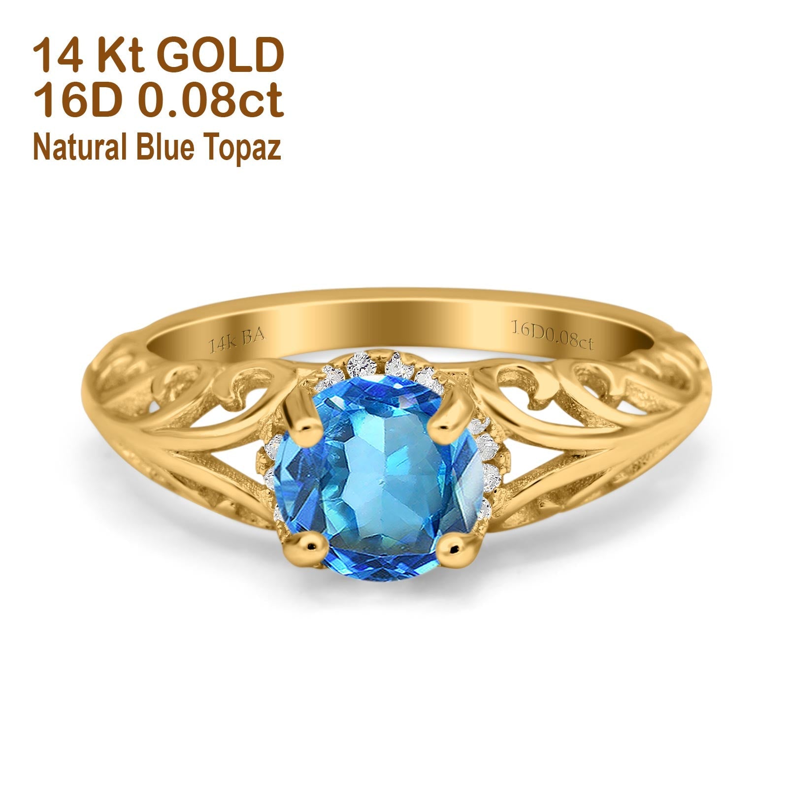 14K Gold 1.11ct Round Art Deco Filigree 6.5mm G SI Diamond Engagement Ring for Women - Vintage Inspired Wedding Band, Anniversary Gift, Bridal Jewelry
