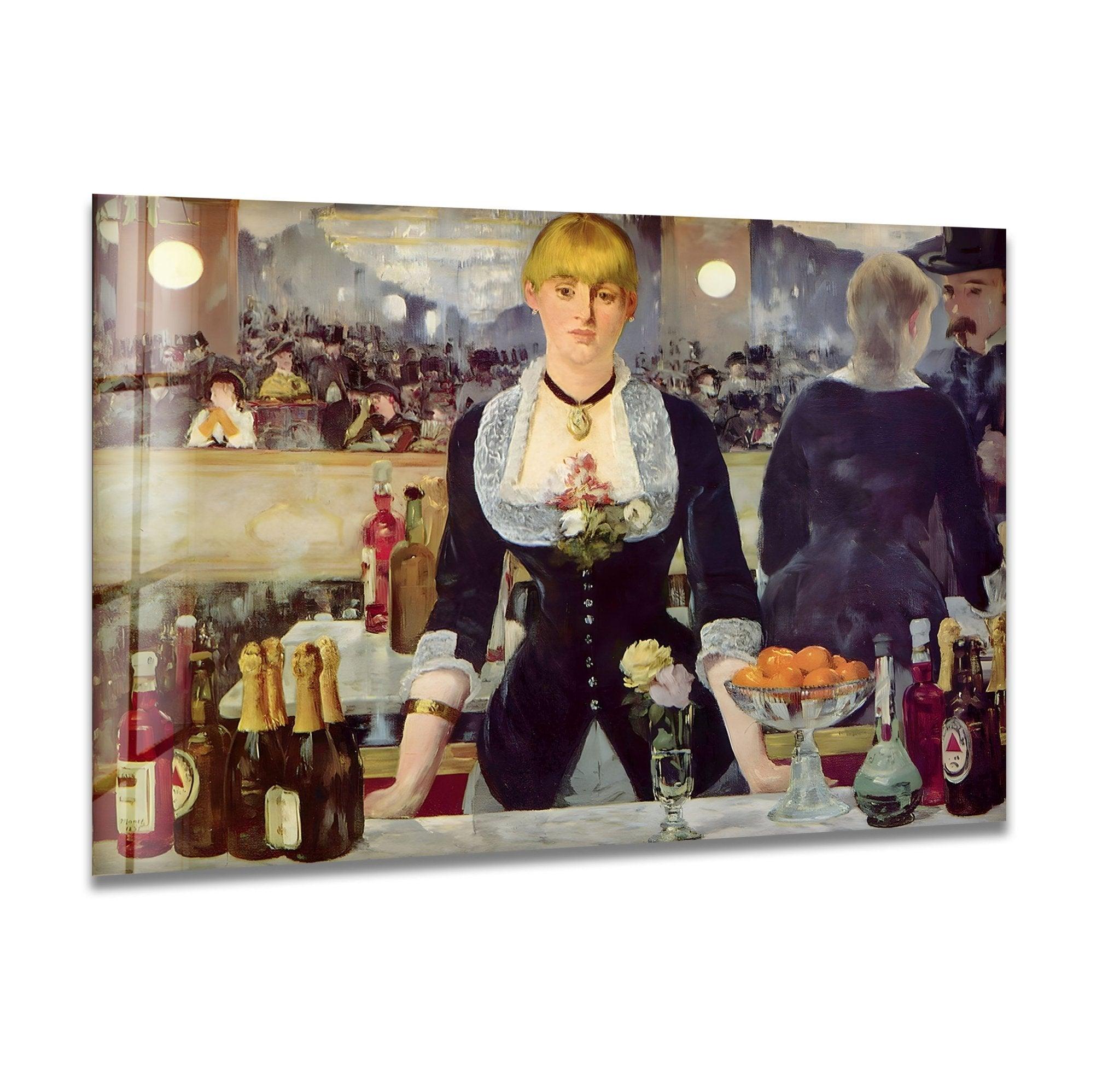 Édouard Manet 'A Bar at the Folies Bergère' Glass Wall Art - Premium Framed Canvas Print for Home & Office Decor - Perfect for Living Room, Bedroom, or Gallery Wall Display