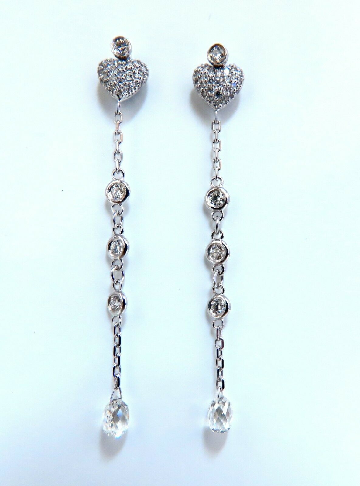 1.45ct Natural Briolette Diamond Dangle Earrings in 14K Gold - Elegant Jacket & Stud Design for Women, Perfect for Weddings, Parties & Special Occasions