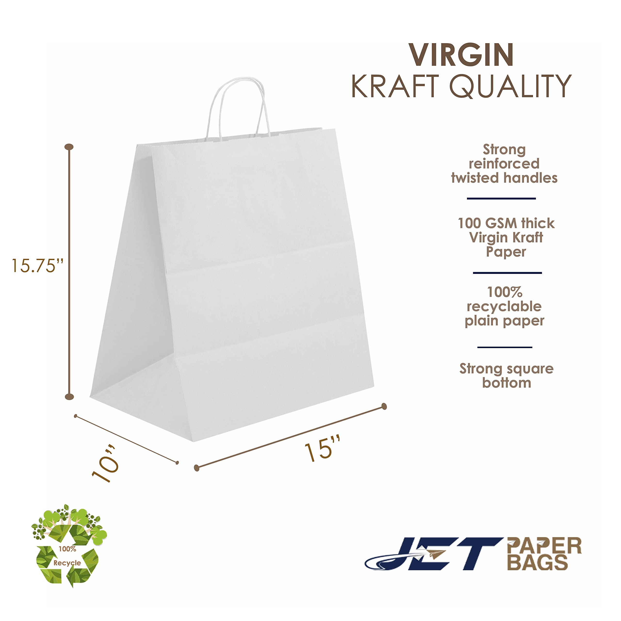 Eco-Friendly Kraft Paper Bags 15”x10”x15.75” - 250 Pack | Bulk Brown Shopping Bags with Handles for Retail, Grocery, Gift Wrapping & Party Favors