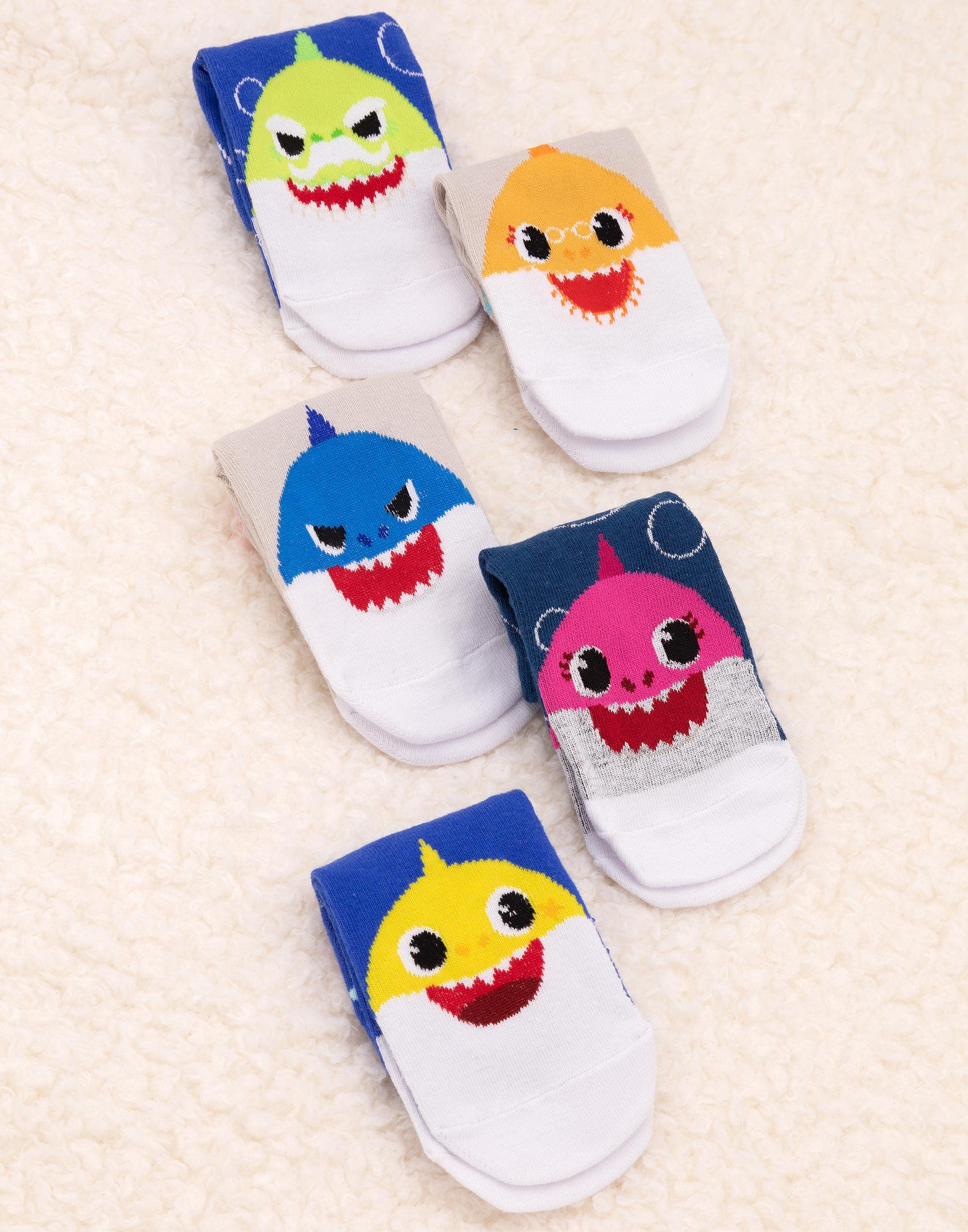 Baby Shark Socks 5-Pack for Kids - Soft Cotton Toddler Socks for Boys & Girls (Blue/Cream) | Shark Family Song Inspired Footwear | Perfect for Playtime, School & Family Matching Outfits