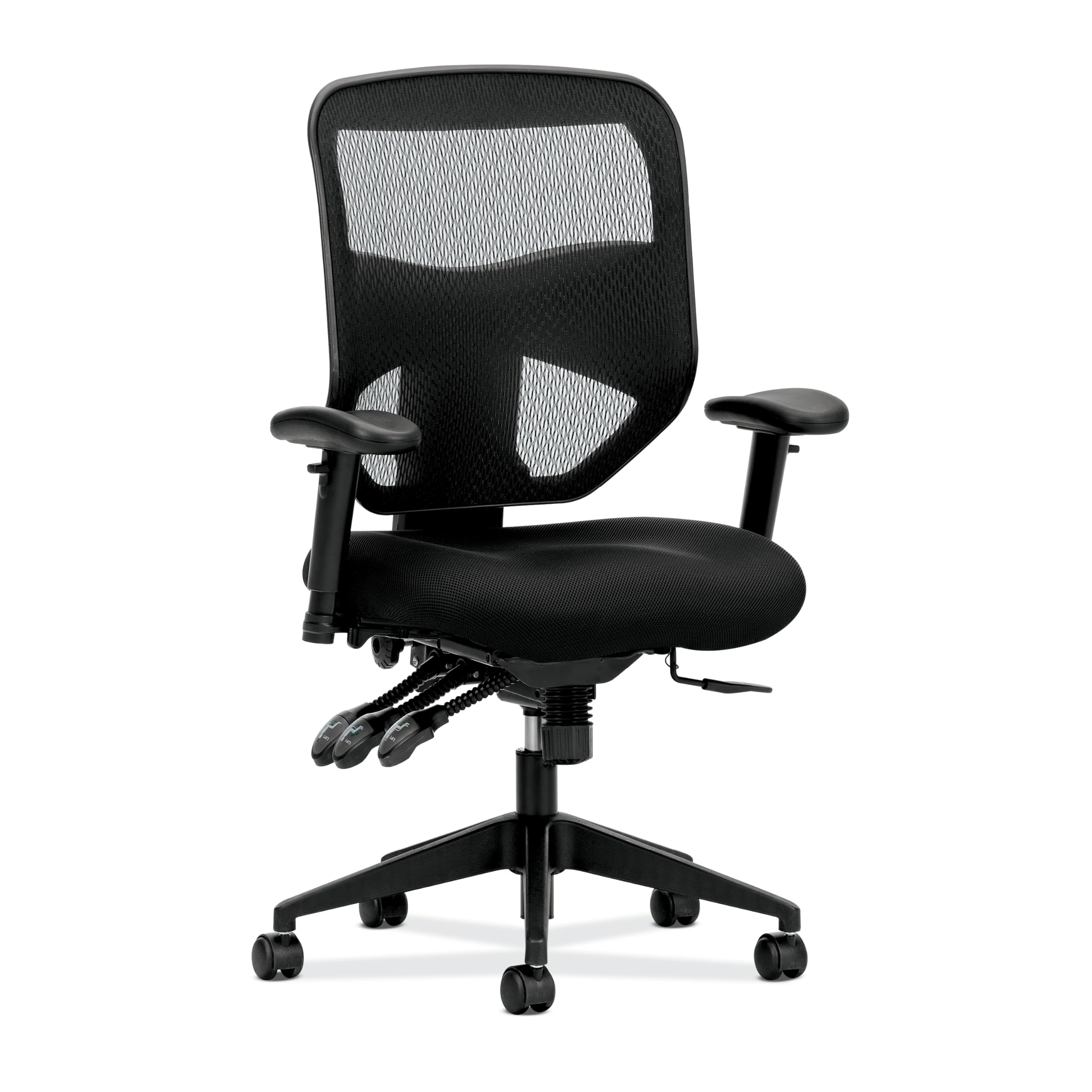HON Prominent High Back Ergonomic Office Chair - Adjustable Mesh Desk Chair with Wheels, Arms & Synchro-Tilt Recline - Comfortable Swivel Chair for Home Office & Long Hours - Black - Perfect for Work from Home & Professional Workspaces