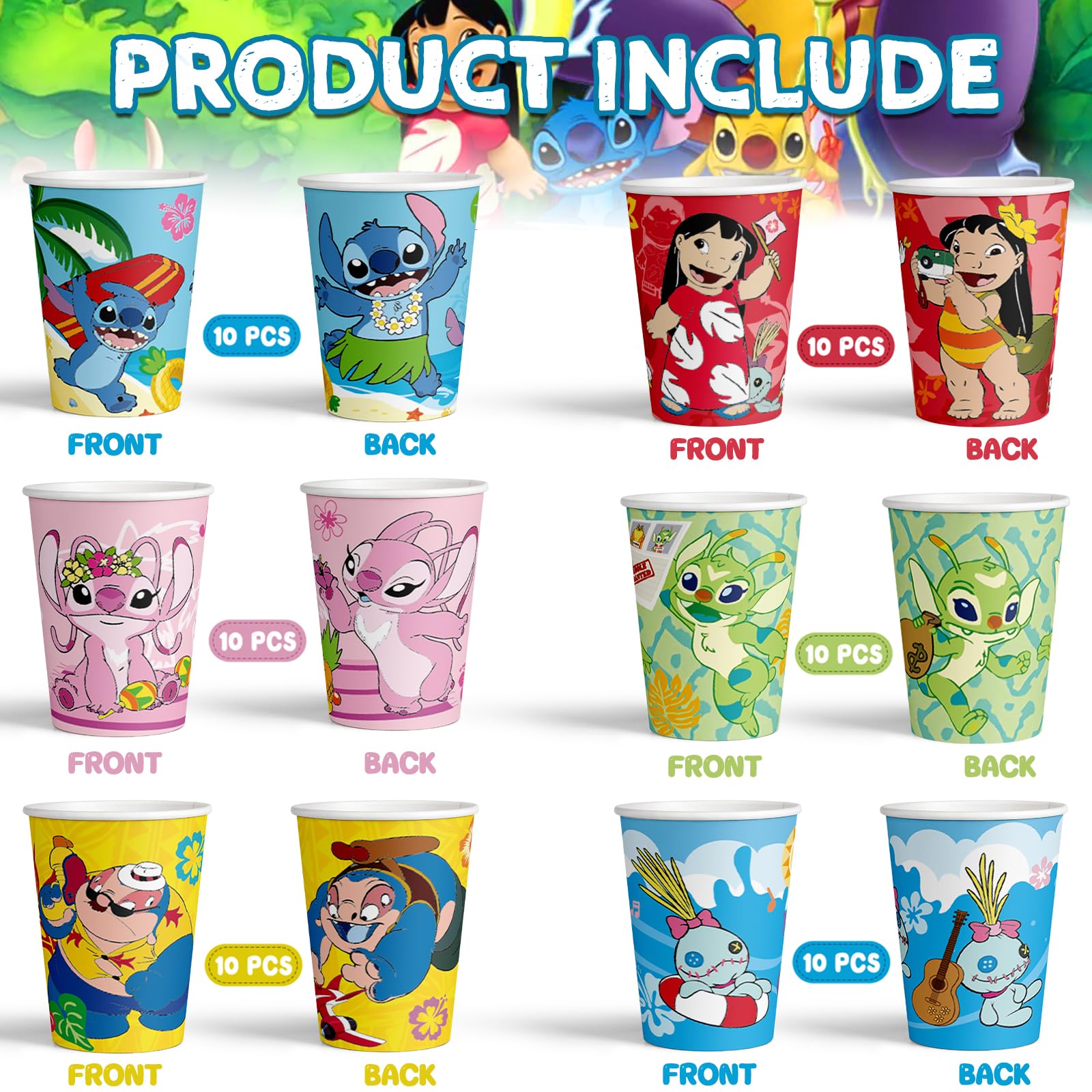 60PCS Stitch Birthday Party Supplies - 9oz Disposable Paper Cups for Stitch Themed Party Favors, Tableware & Decorations | Perfect for Disney Lilo & Stitch Birthday Parties, Baby Showers & Themed Events