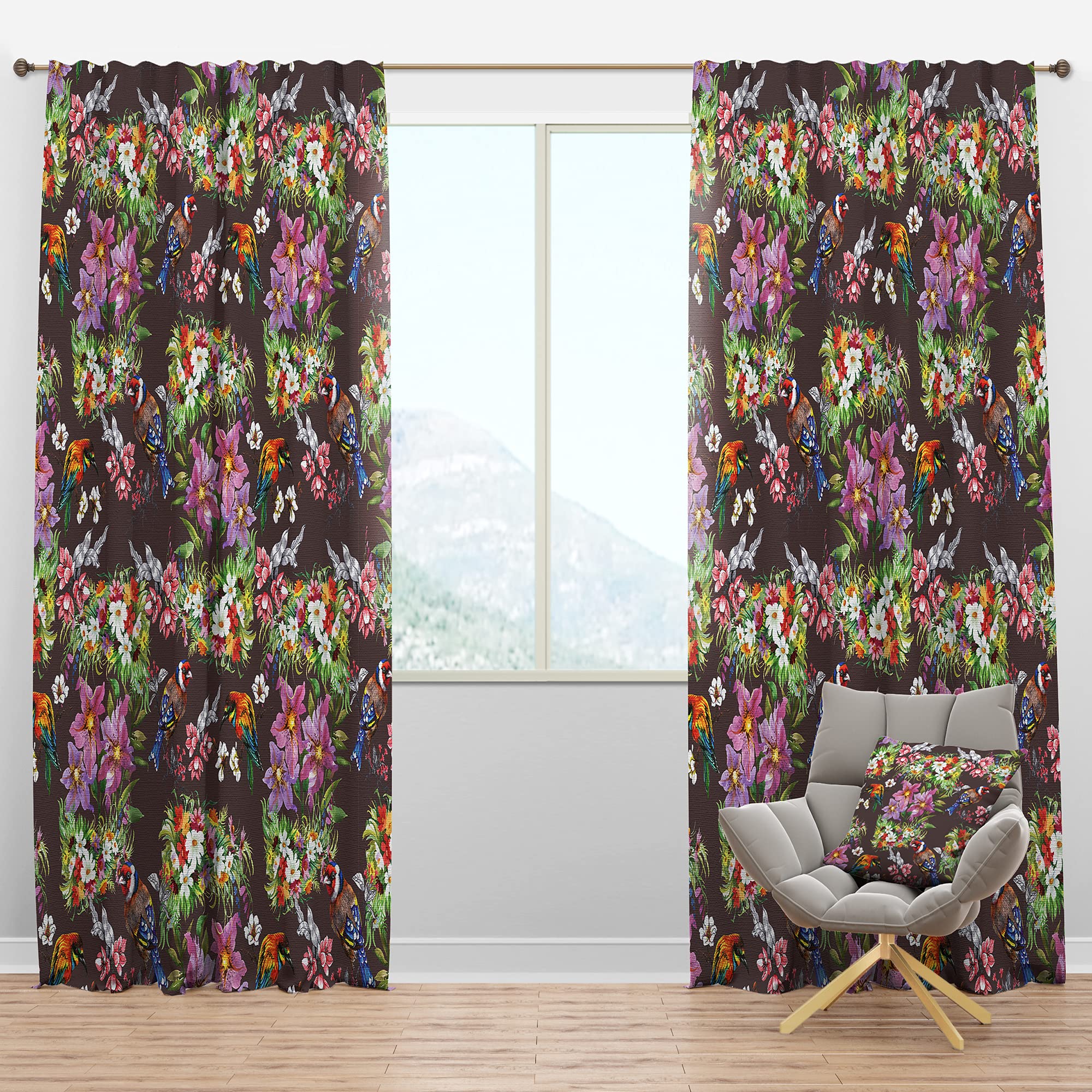 DesignQ Blackout Curtains 'Colorful Birds and Flowers' - Thermal Insulated Single Panel (52x108 inches) - Elegant Window Treatments for Bedroom & Living Room - Perfect for Light Blocking, Privacy & Energy Saving
