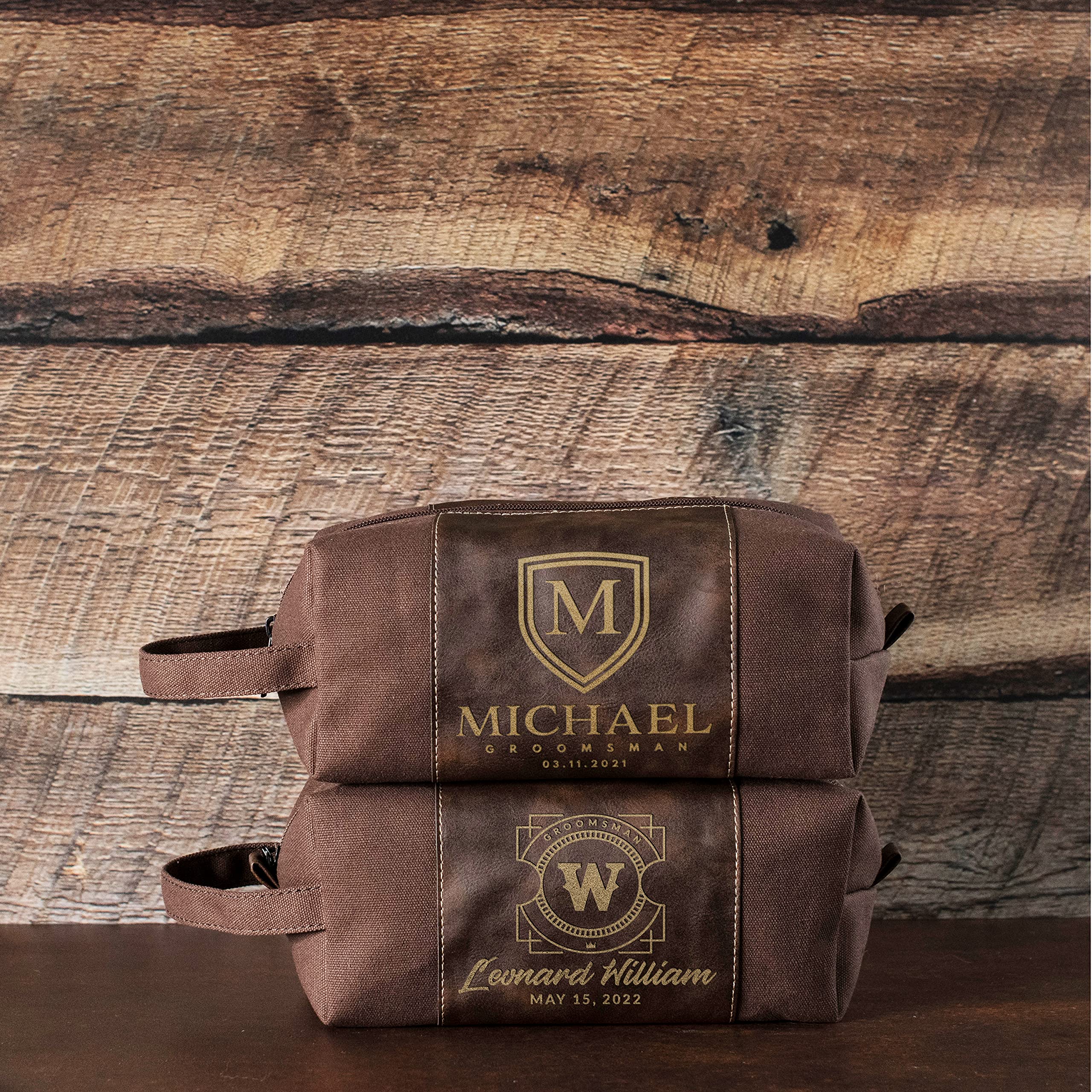 Personalized Groomsmen Toiletry Bags Set of 6 - Custom Engraved Men's Travel Bags for Wedding Party Gifts - Beige Luxury Groomsmen Gift Set - Perfect for Bachelor Trips, Destination Weddings & Honeymoon Travel