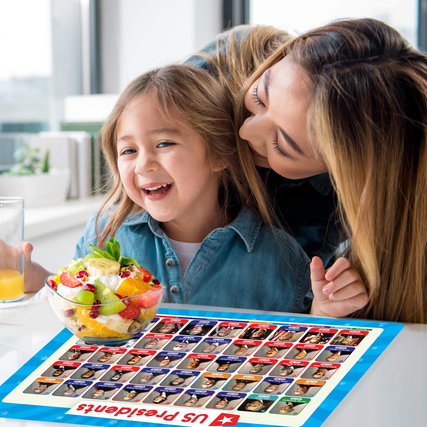 Simply Magic 5-Pack Non-Slip Kids Placemats - Washable & Reusable Educational Placemats for Children with USA Map, World Map, Periodic Table & US Presidents - Perfect for Dining, Homeschooling & Learning Activities