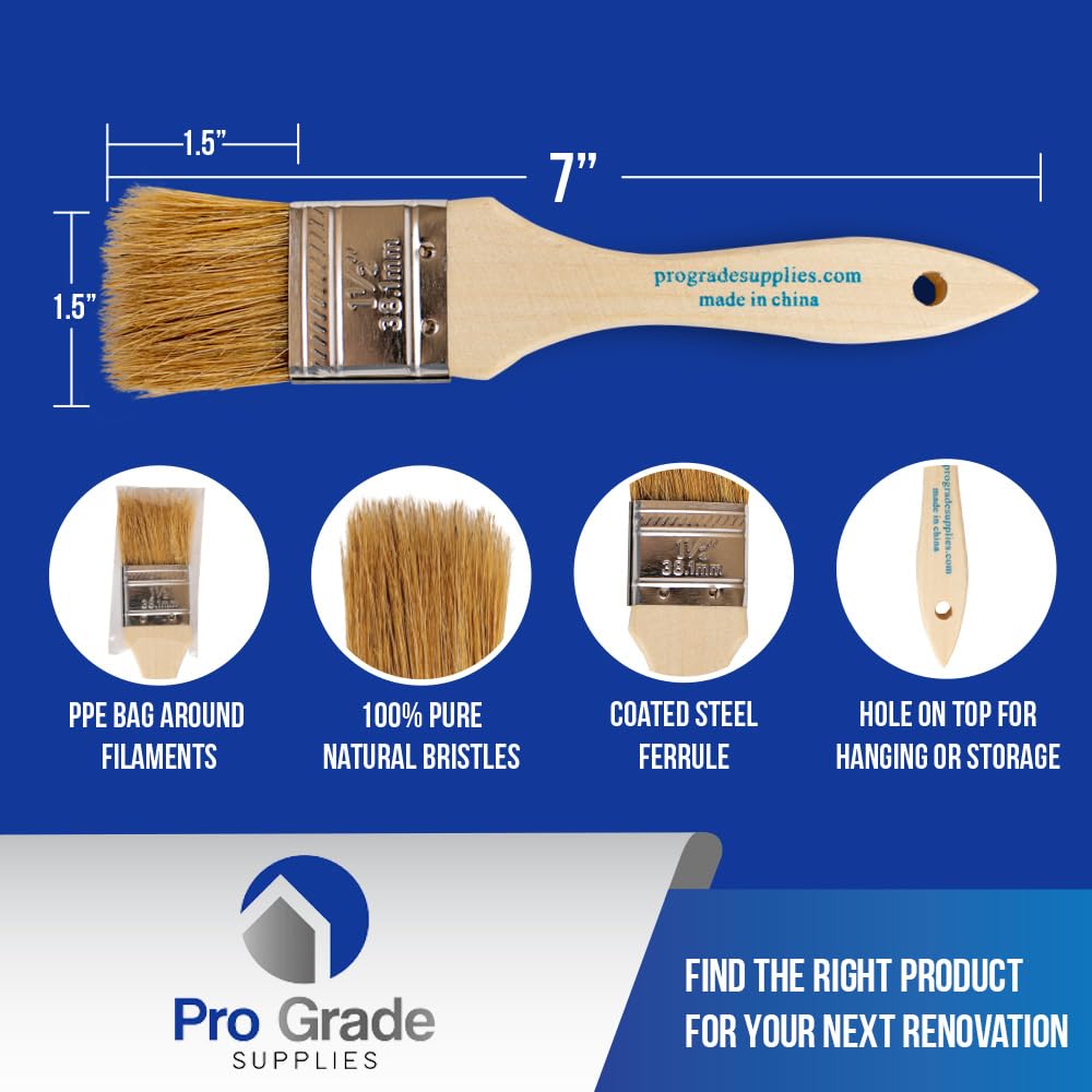 Professional Grade 1.5 Inch Chip Paint Brushes - Pack of 96 Light Brown Artist Brushes for Oil, Acrylic & Watercolor Painting - Perfect for Canvas, Wood, Furniture & DIY Crafts