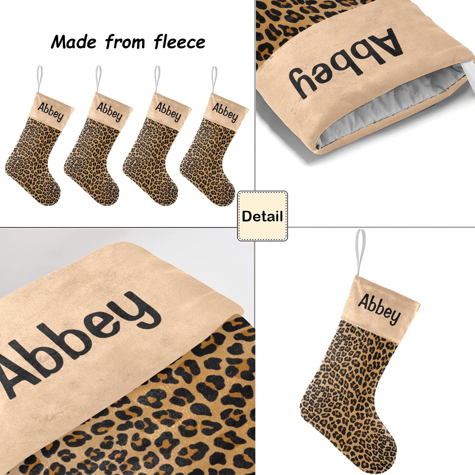 Personalized Leopard Print Christmas Stocking for Dogs - Custom Name Pet Stocking, 17.52 x 7.87 Inch Holiday Gift for Puppies - Perfect for Pet Lovers & Christmas Decorations