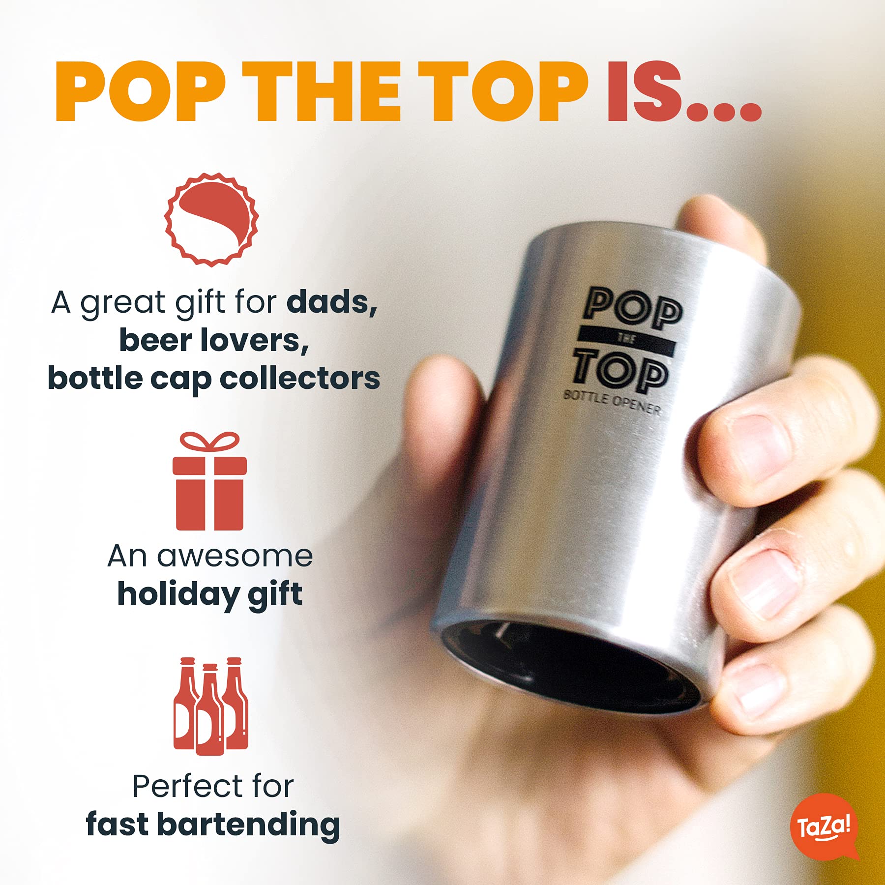 Stainless Steel Automatic Beer Bottle Opener - Push Down Pop Off Bar Tool for Soda & Beer Caps | Cool & Fun Gadget for Home, Parties & Outdoor BBQs