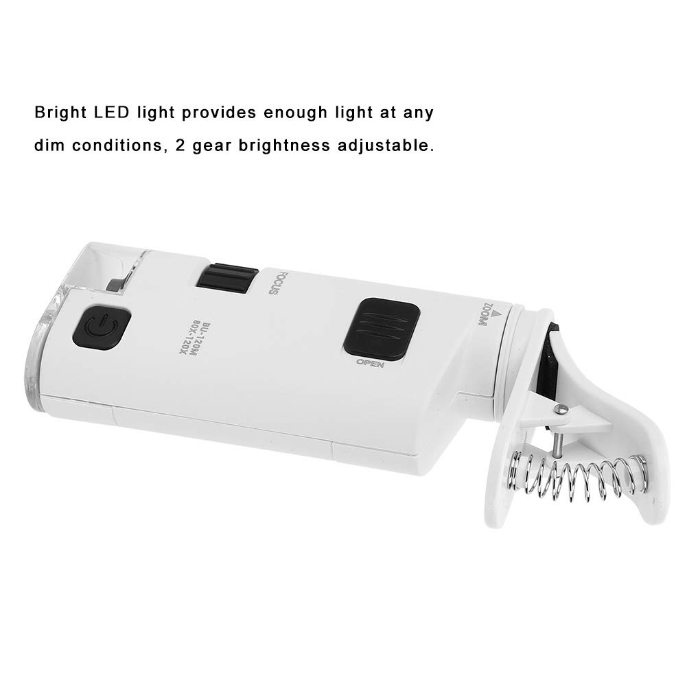 80-120X Adjustable Zoom LED Phone Microscope Lens - Magnifier Clamp for Smartphones | Perfect for Science Experiments, Coin & Stamp Collecting, Jewelry Inspection & DIY Projects