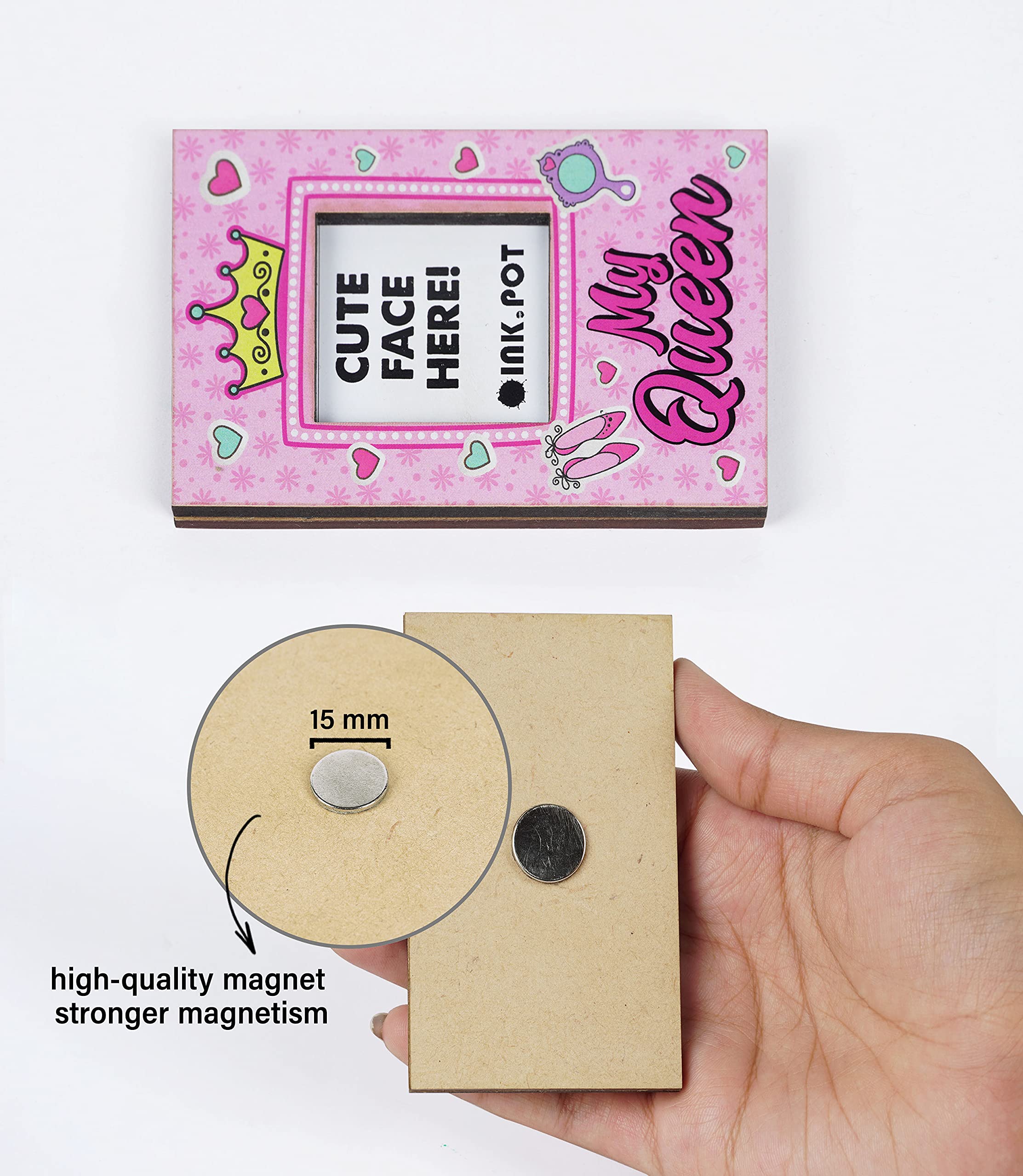 My Queen Magnetic Photo Frame - Refrigerator Magnet for Baby Girl, Wife & Daughter - Mini Picture Holder (9x5.5cm) - Perfect for Kitchen Decor, Baby's First Photo & Family Memories