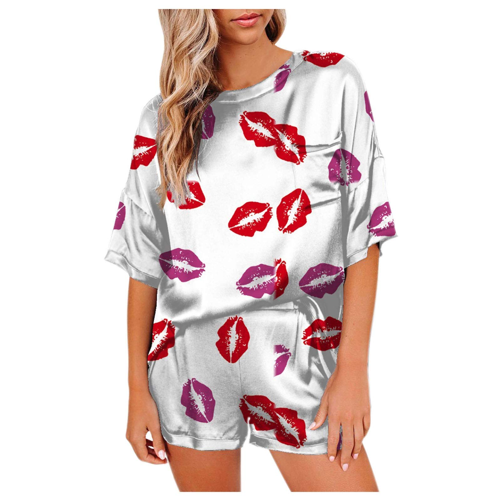 FMCHICO Women's Summer Pajama Set - Short Sleeve Sleepwear & Shorts for Nightwear | Comfortable Lounge Wear for Home, Vacation & Sleepovers