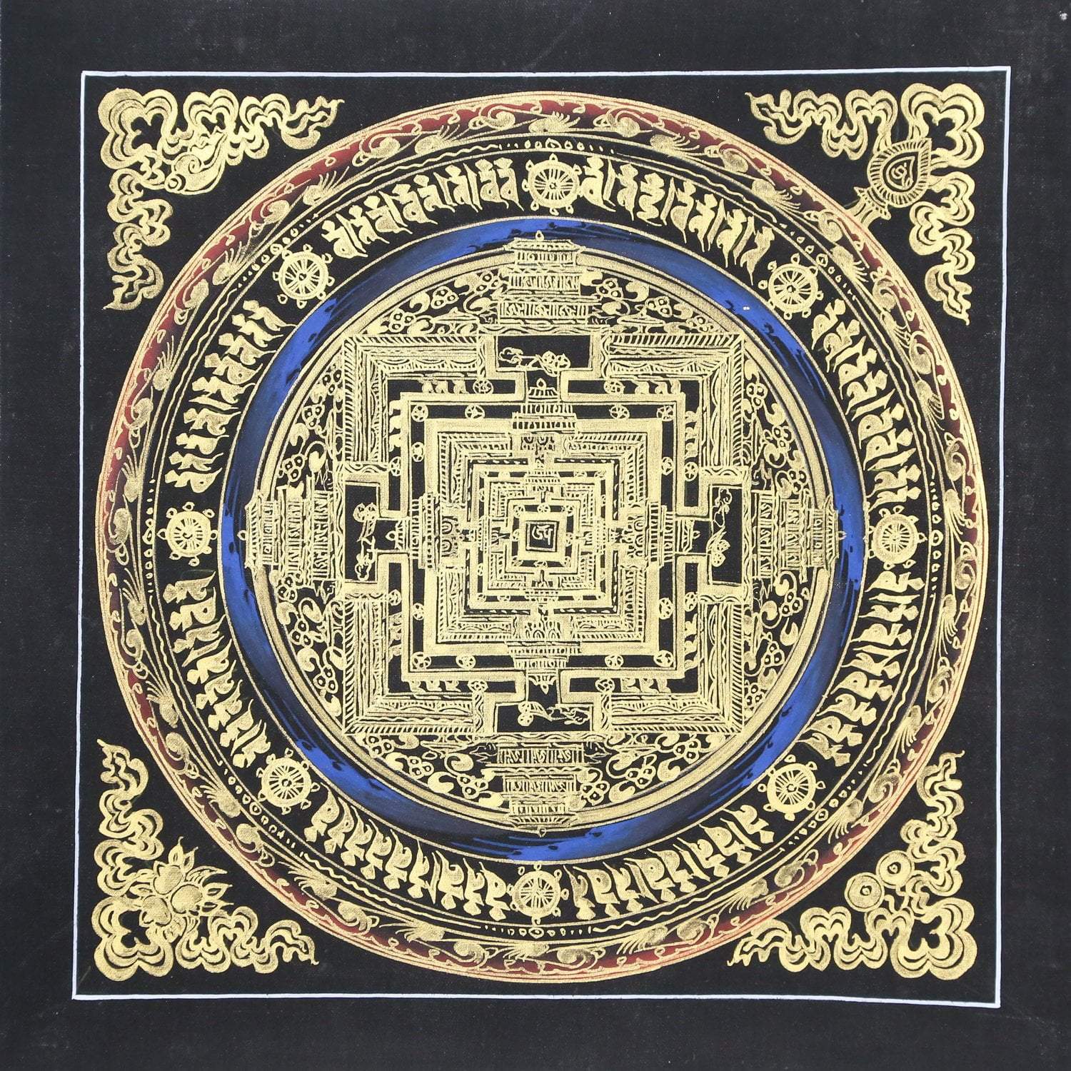 Authentic Black and Gold Mandala Thangka Wall Art - Handmade Tibetan Buddhist Decor for Meditation, Yoga & Spiritual Spaces