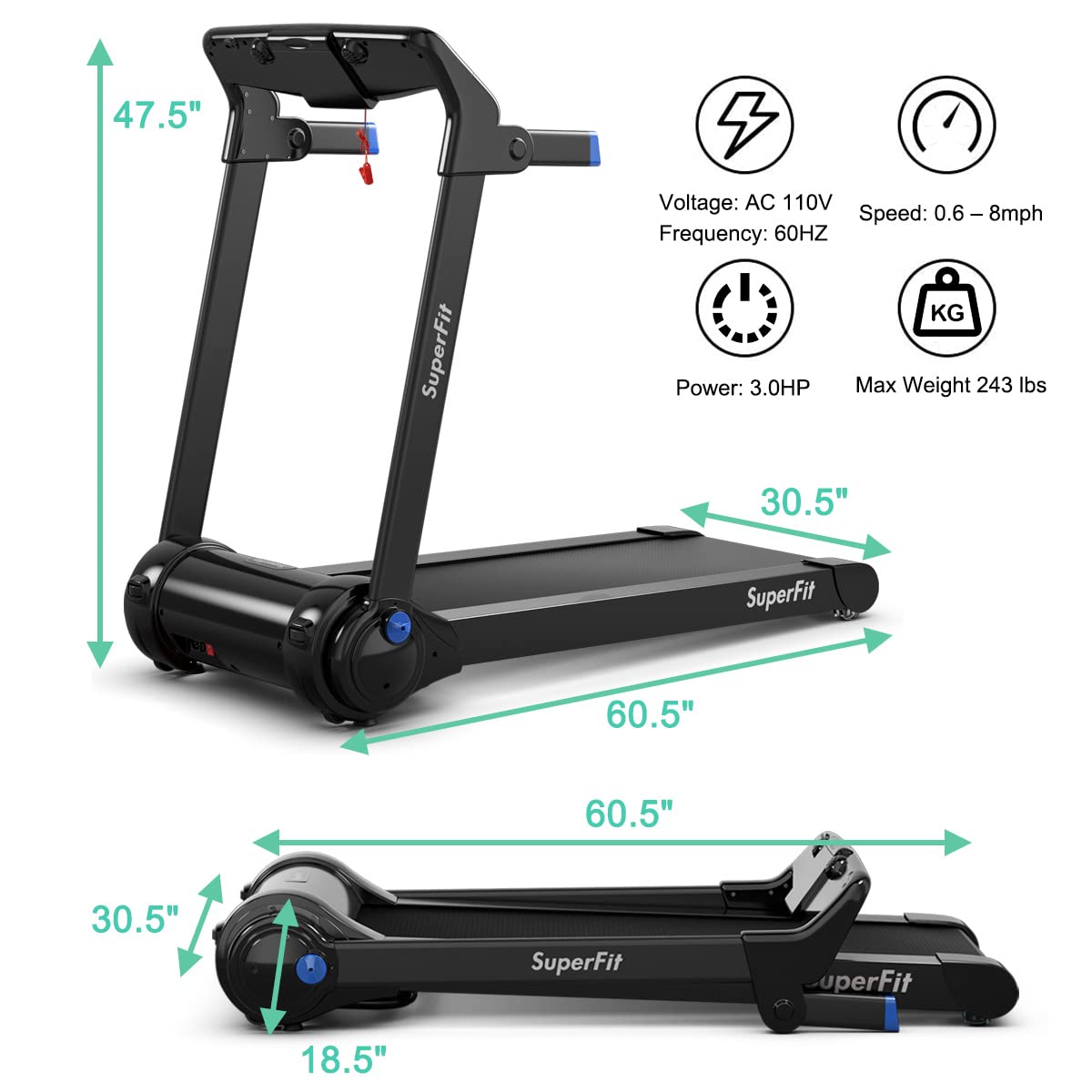 GYMAX 3.0HP Folding Treadmill with Bluetooth Speaker & HD Touch Screen - Smart App Control Silent Running Machine for Home, Office & Small Spaces - Perfect for Cardio, Weight Loss & Indoor Workouts