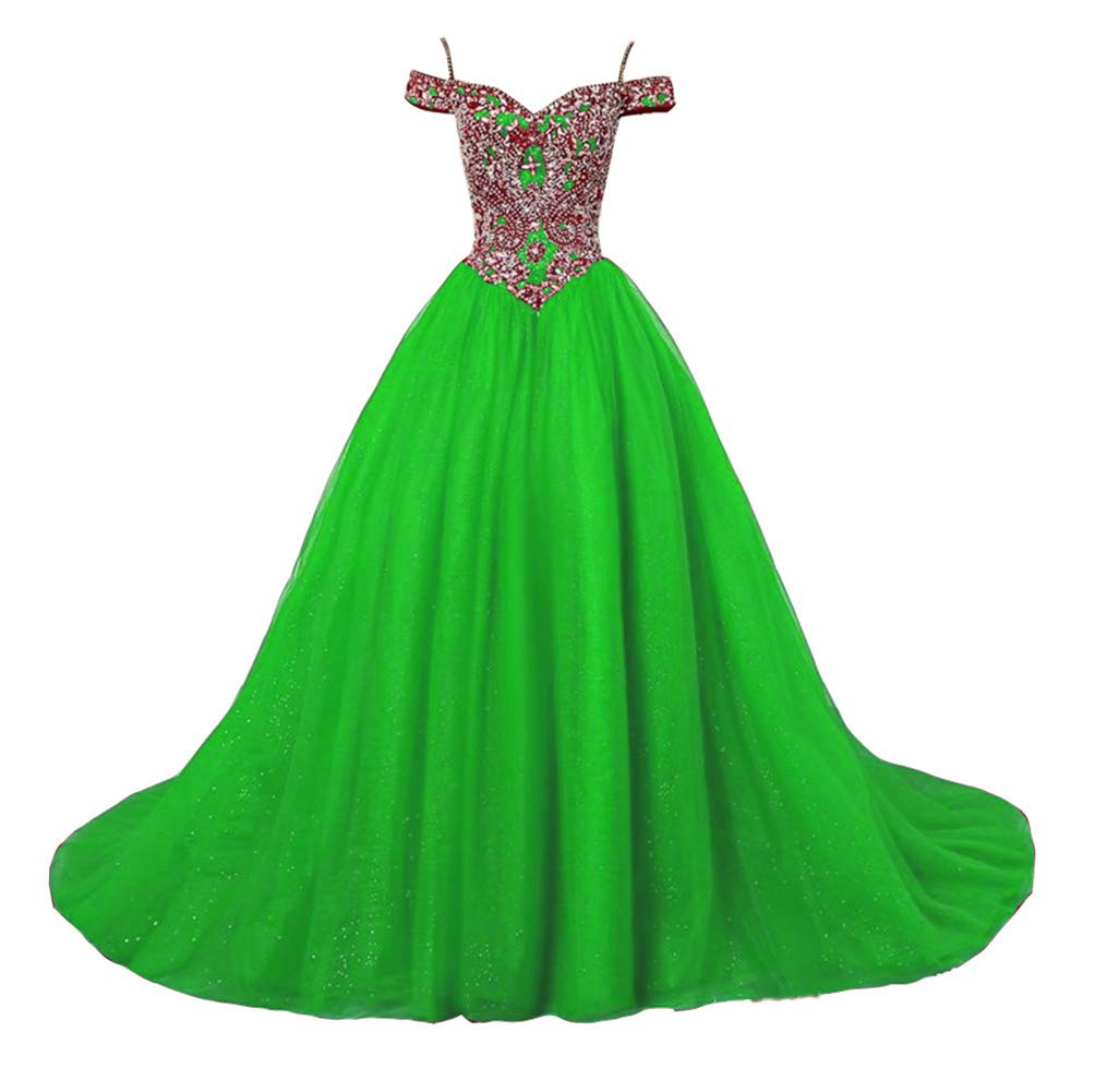 Emanni Women's Puffy Crystal Quinceanera Dress Ball Gown - Sweet 16 Prom Dress Off Shoulder Formal Gown in Lime Green for Quinceañera, Debutante, Homecoming & Special Occasions