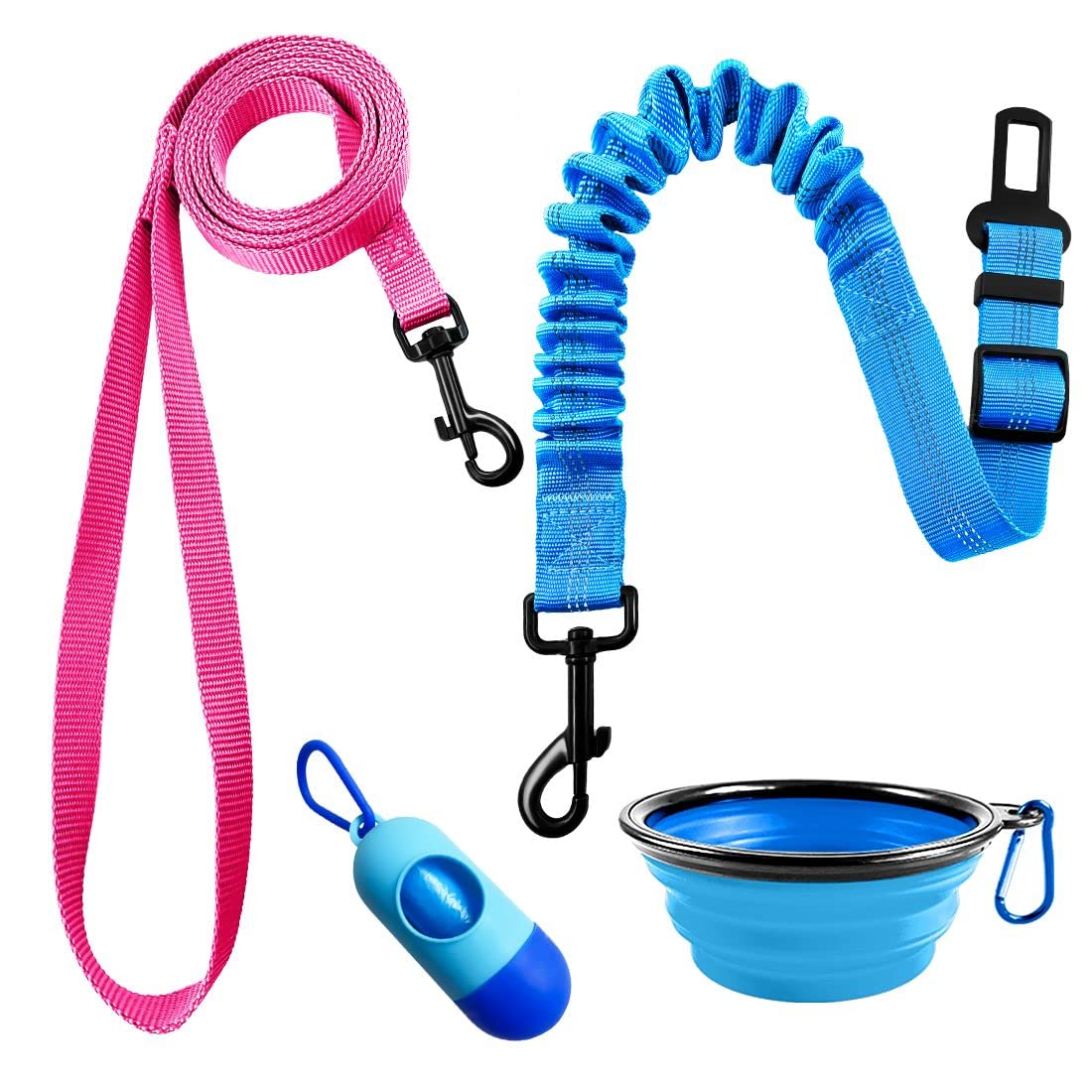 DOYOO 2 Pack Adjustable Dog Leash & Cat Leash - Heavy Duty Reflective Pet Leash with Quick-Release Hook & Free Collapsible Travel Bowl - Perfect for Small Medium Dogs Puppies & Cats - Ideal for Walking Hiking Camping Travel Outdoor Adventures
