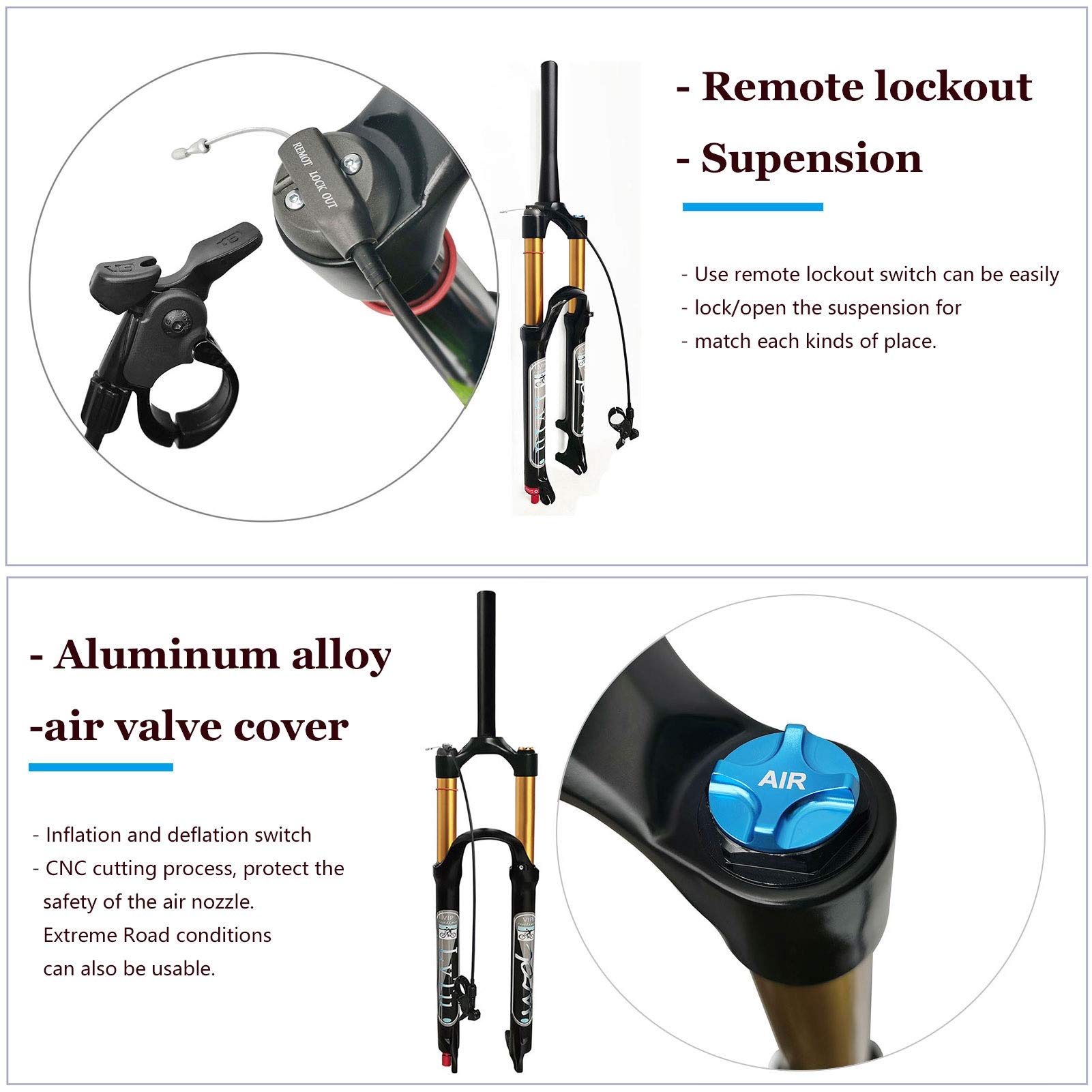 26/27.5/29 Inch Magnesium Alloy MTB Front Suspension Fork - 140mm Travel Air Shock Absorber with Tapered Remote Lockout (29 Inch) - Perfect for Trail Riding, Mountain Biking & Off-Road Adventures