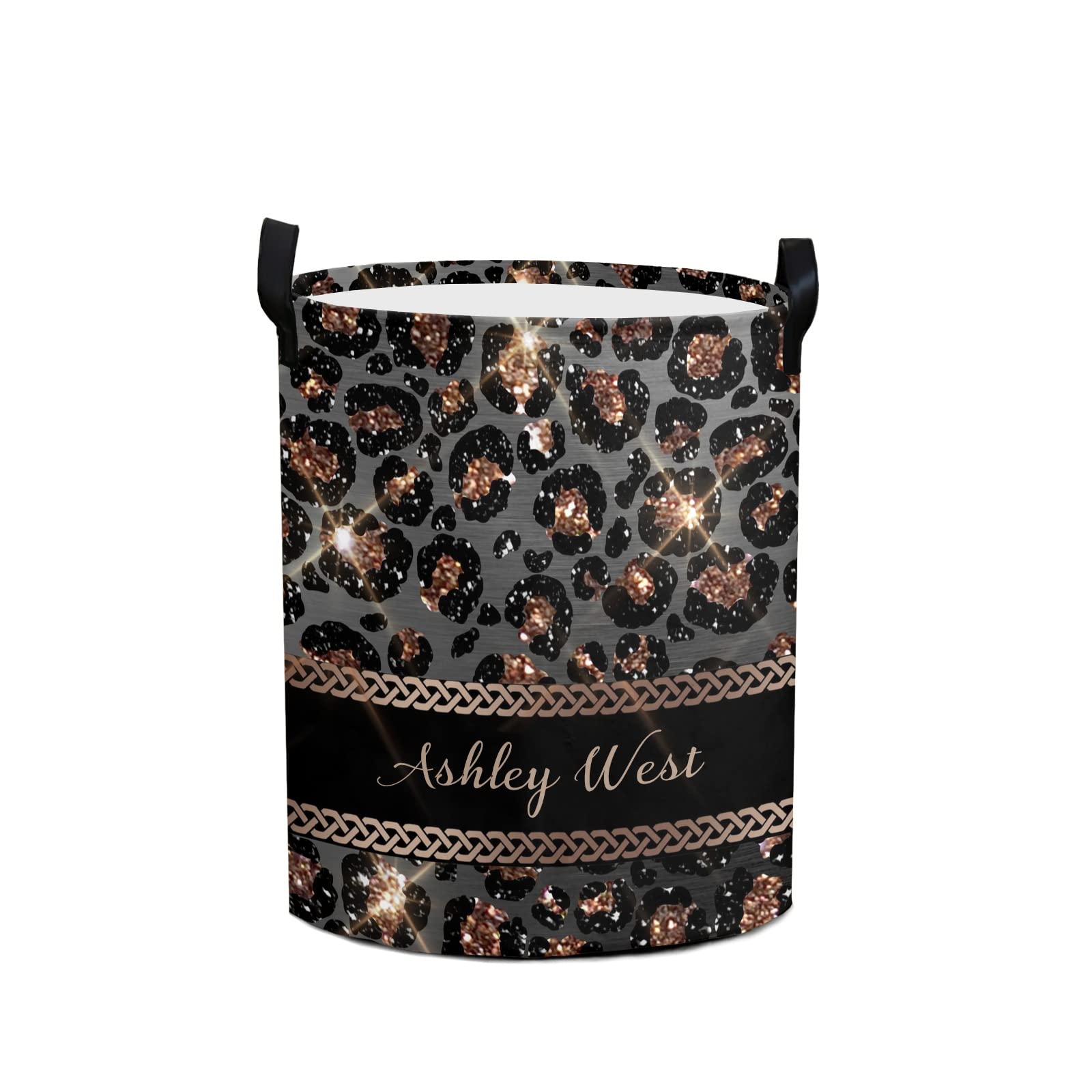 Personalized Laundry Basket with Name - Leopard Print Rose Gold Glitter Collapsible Storage Bin | Custom Laundry Hamper & Baby Shower Gift | Perfect for Nursery Organization, Toy Storage & Home Decor