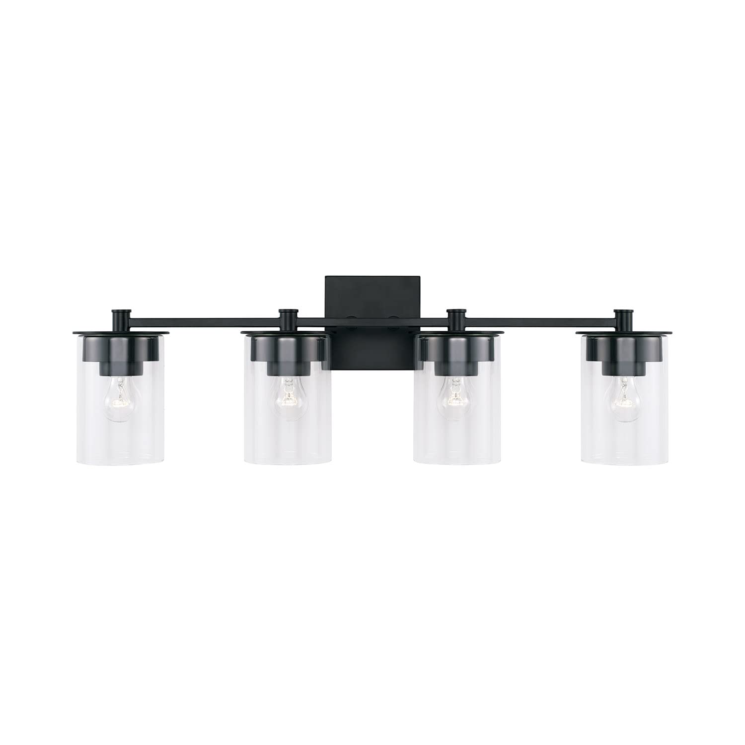 HomePlace Lighting 146841MB-532 4-Light Black Vanity Light with Clear Glass Cylinder - 400W Bathroom Lighting Fixture, 9