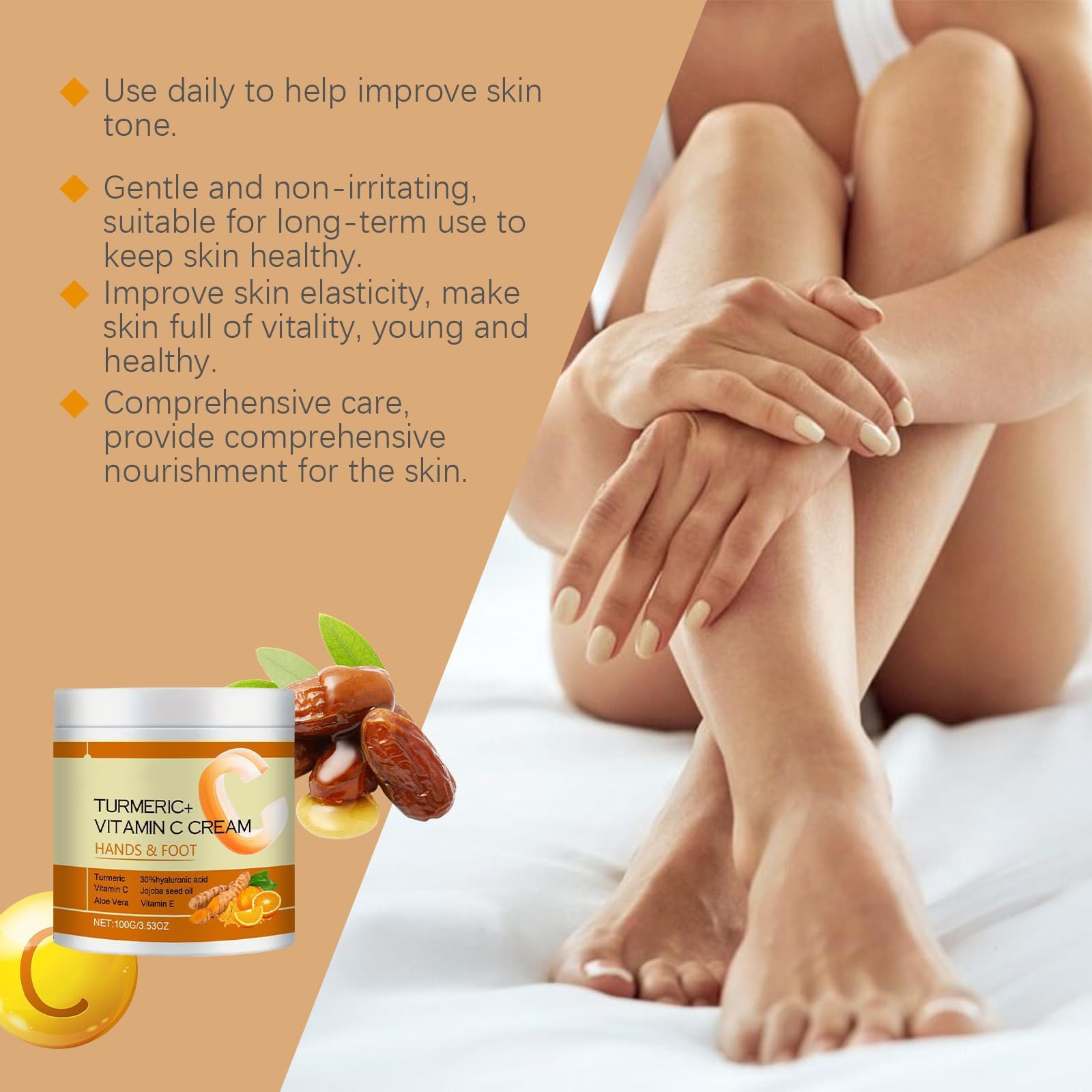Turmeric Face Cream with Vitamin C - Hydrating & Anti-Aging Moisturizer for Hands, Feet & All Skin Types | Skin Repair, Firming & Lifting Treatment | Perfect for Daily Skincare Routine & Nighttime Hydration (3-Pack)