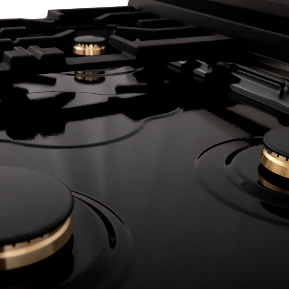 ZLINE Autograph Edition 30 Inch Black Stainless Steel Gas Rangetop with 4 Burners & Porcelain Cooktop - Polished Gold Accents (RTBZ 30 G) - Perfect for Modern Kitchens, Professional Cooking & Luxury Home Upgrades