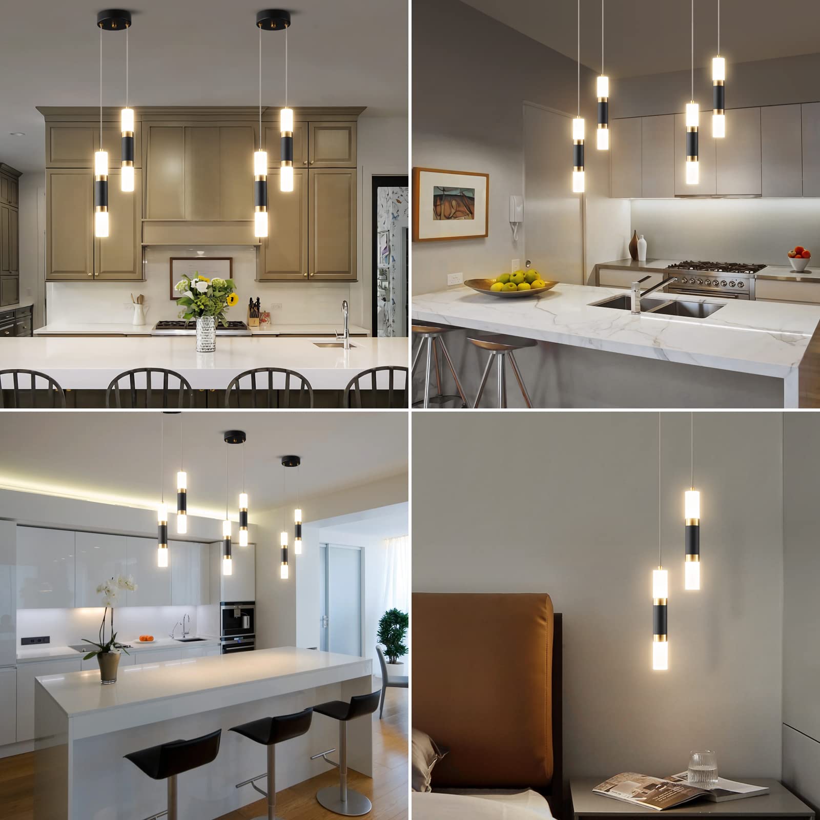 2-Pack Modern Mini Pendant Lights - Dimmable LED Kitchen Island Lighting, Small Hanging Fixtures for Bedroom & Dining Room - Black Gold Finish | Perfect for Home Decor & Interior Design