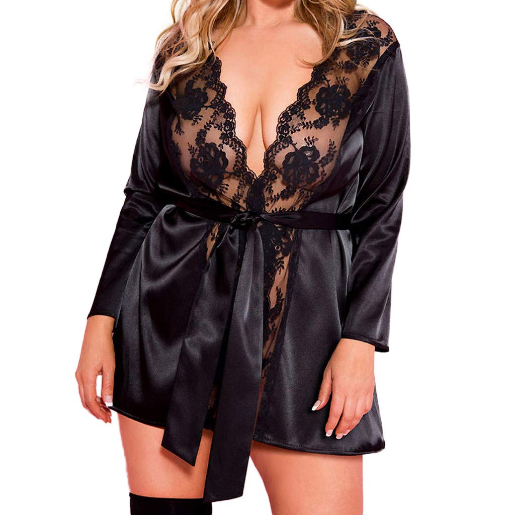 POQOQ Women's Sexy Lace Babydoll Nightgown - Satin Lace Long Sleepwear Gown for Women, Romantic Lingerie for Valentine's Day, Honeymoon & Anniversary Gifts