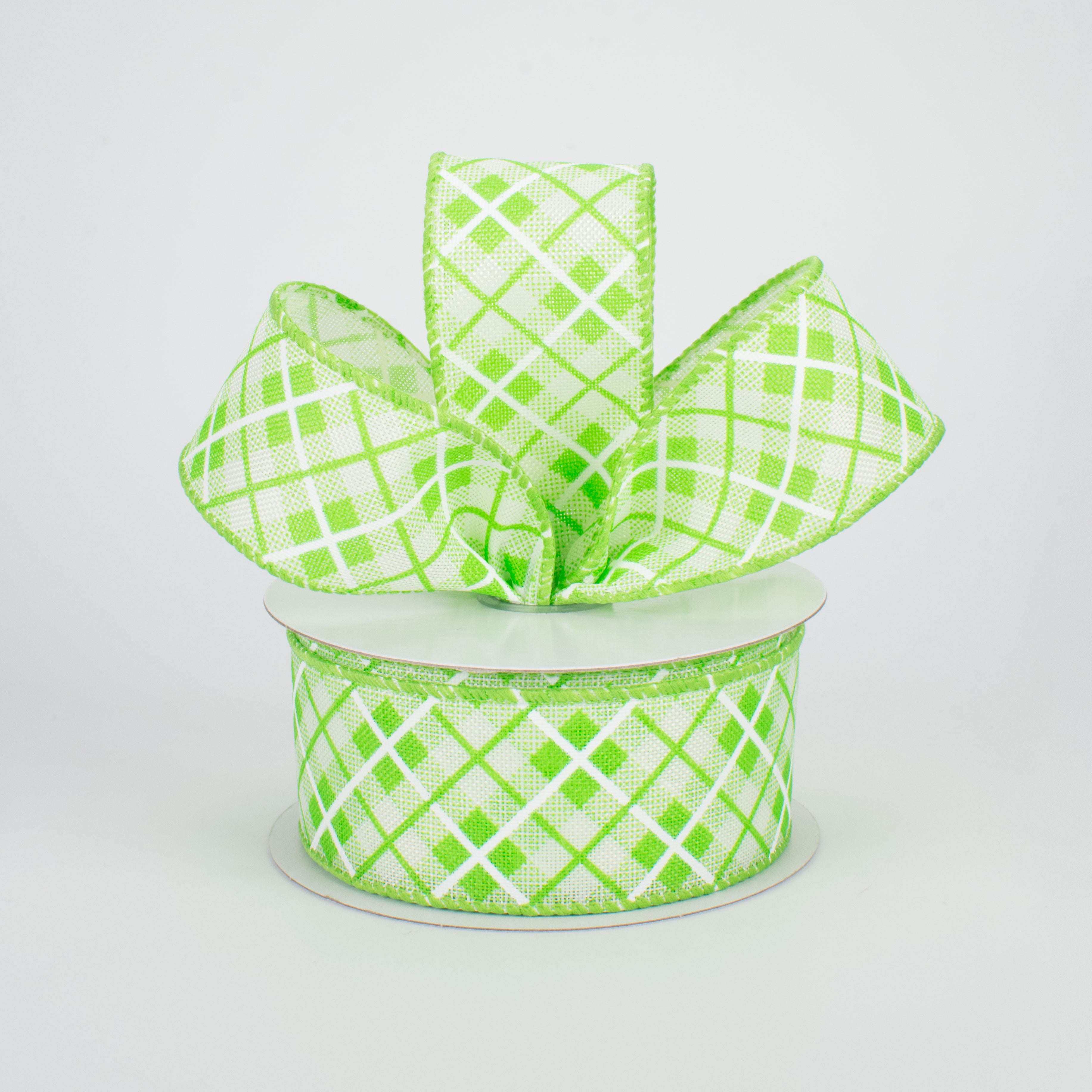 1.5 Inch Argyle Plaid Ribbon in Lime Green - 10 Yards Bulk Spool for Gift Wrapping, DIY Crafts, Scrapbooking and Party Decorations