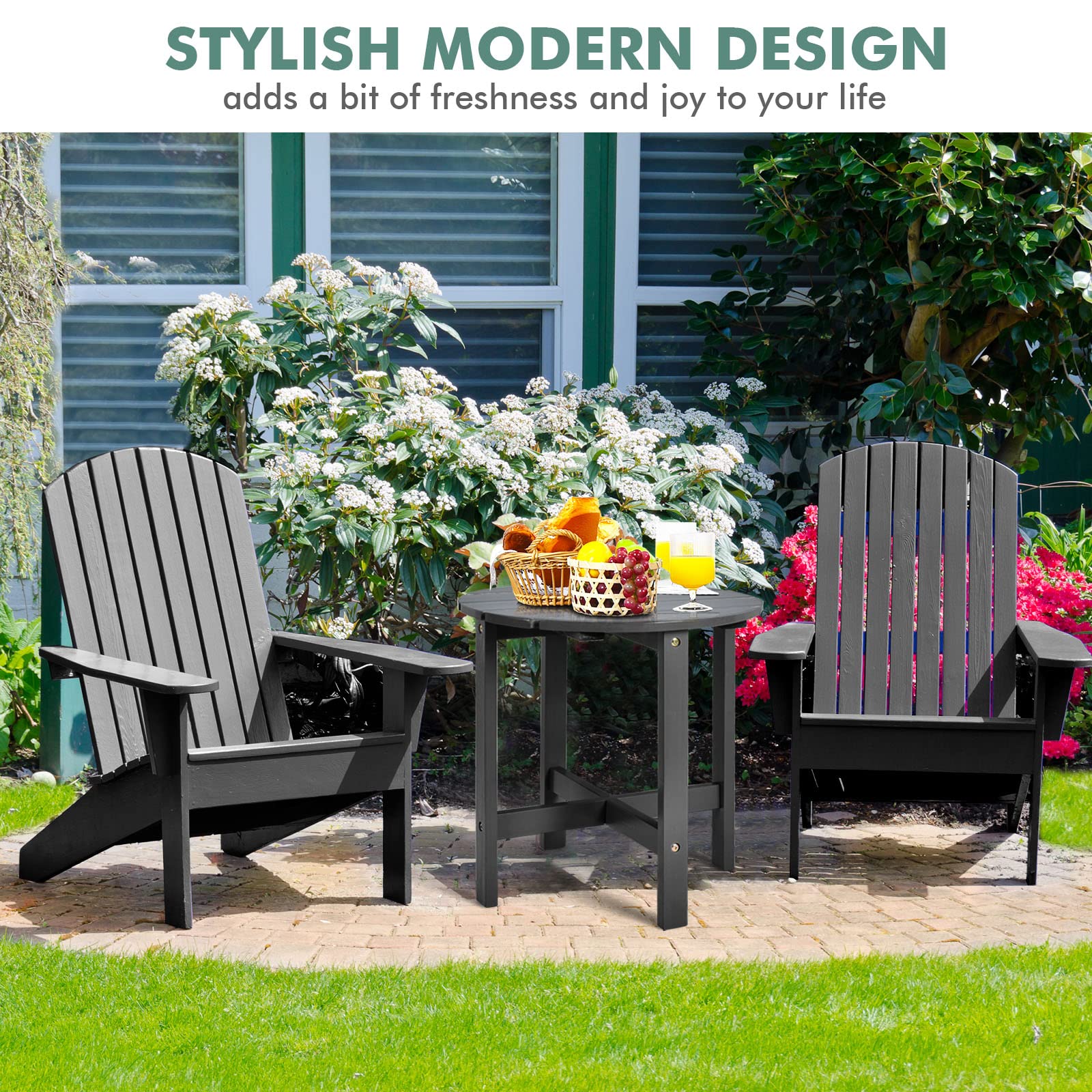 Tangkula 18 Inch Round Outdoor Side Table - Weather Resistant Adirondack End Table for Patio, Lawn, Garden, Balcony & Backyard - Perfect for Coffee, Drinks & Decor (Set of 2, Black)