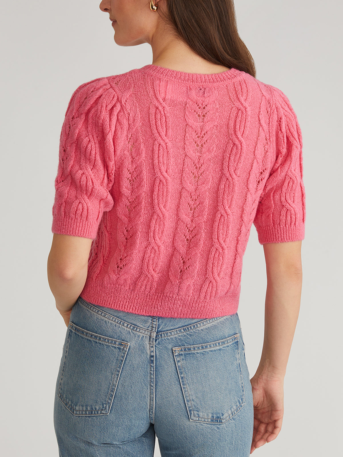 Lacey Women's Puff Sleeve Crew Neck Cardigan Sweater | Soft Knit Fall Winter Pullover | Perfect for Office, Date Night & Cozy Home Wear