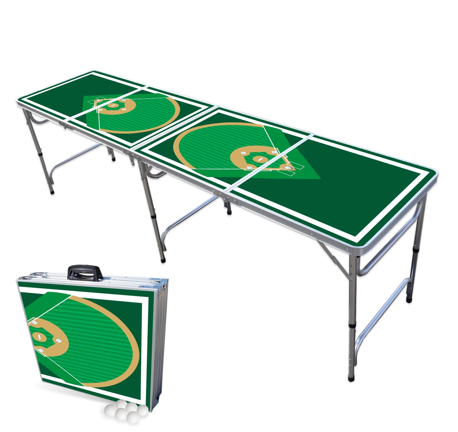 8-Foot Folding Beer Pong Table with Baseball Diamond Design - Portable Party Game Table for Outdoor Gatherings, Tailgates & College Events