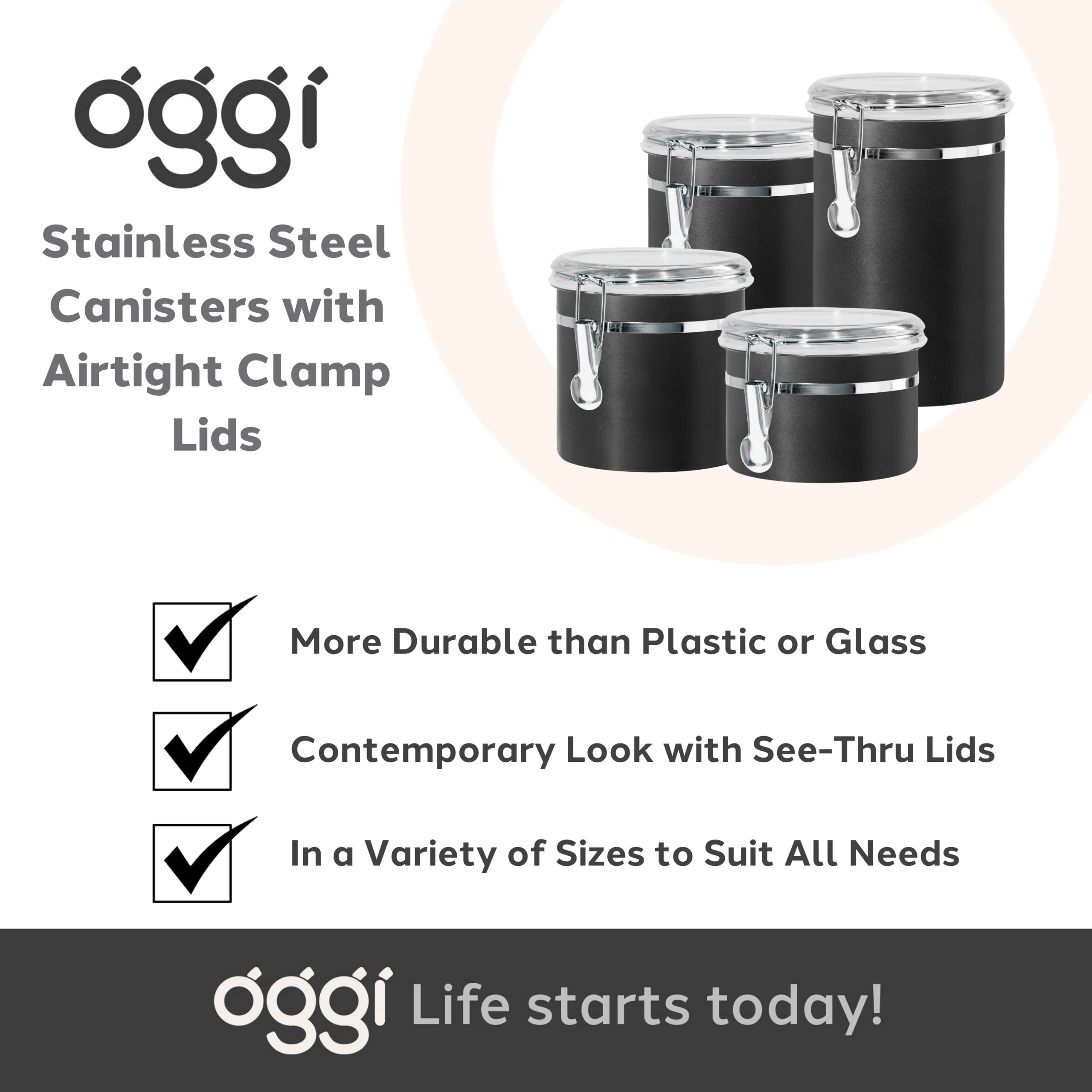 Premium Stainless Steel Food Storage Canister with Airtight Clamp Lid - 62oz Clear Top Kitchen Container for Flour, Sugar, Coffee, Tea & Dry Goods - Perfect for Pantry Organization & Countertop Display (5